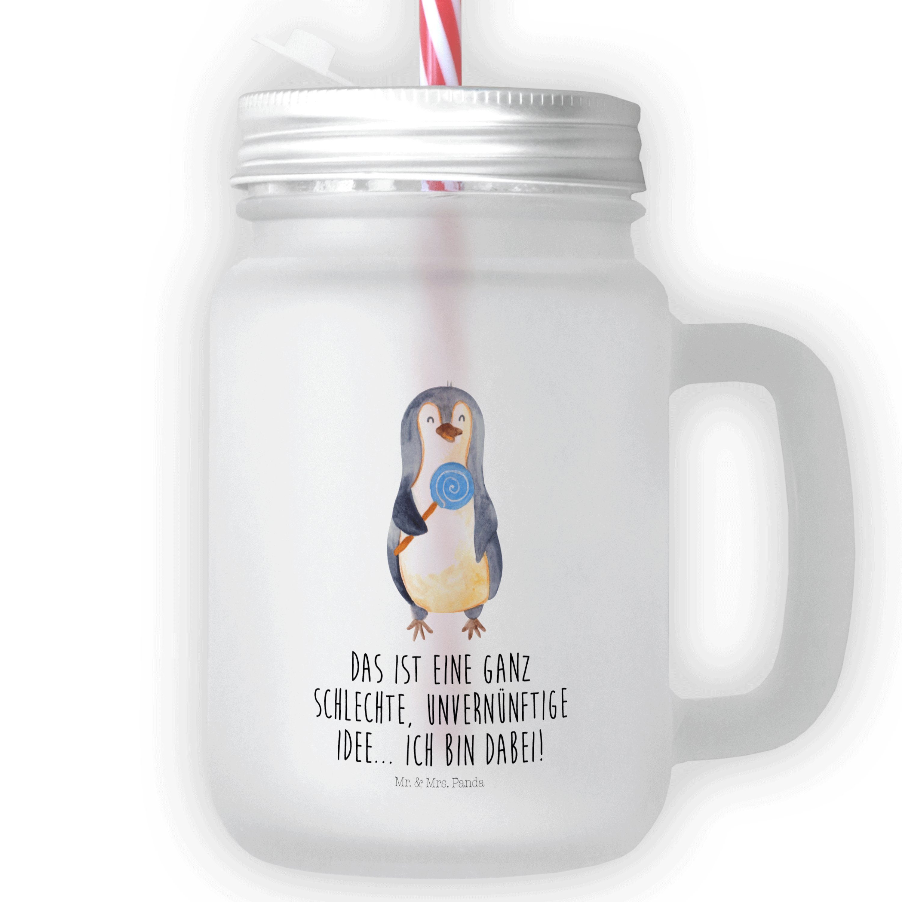Mrs. Schraubdecke, Pinguin Kind, Mr. & Premium - Jar, Glas Glas Lolli Mason Panda Transparent - Geschenk,