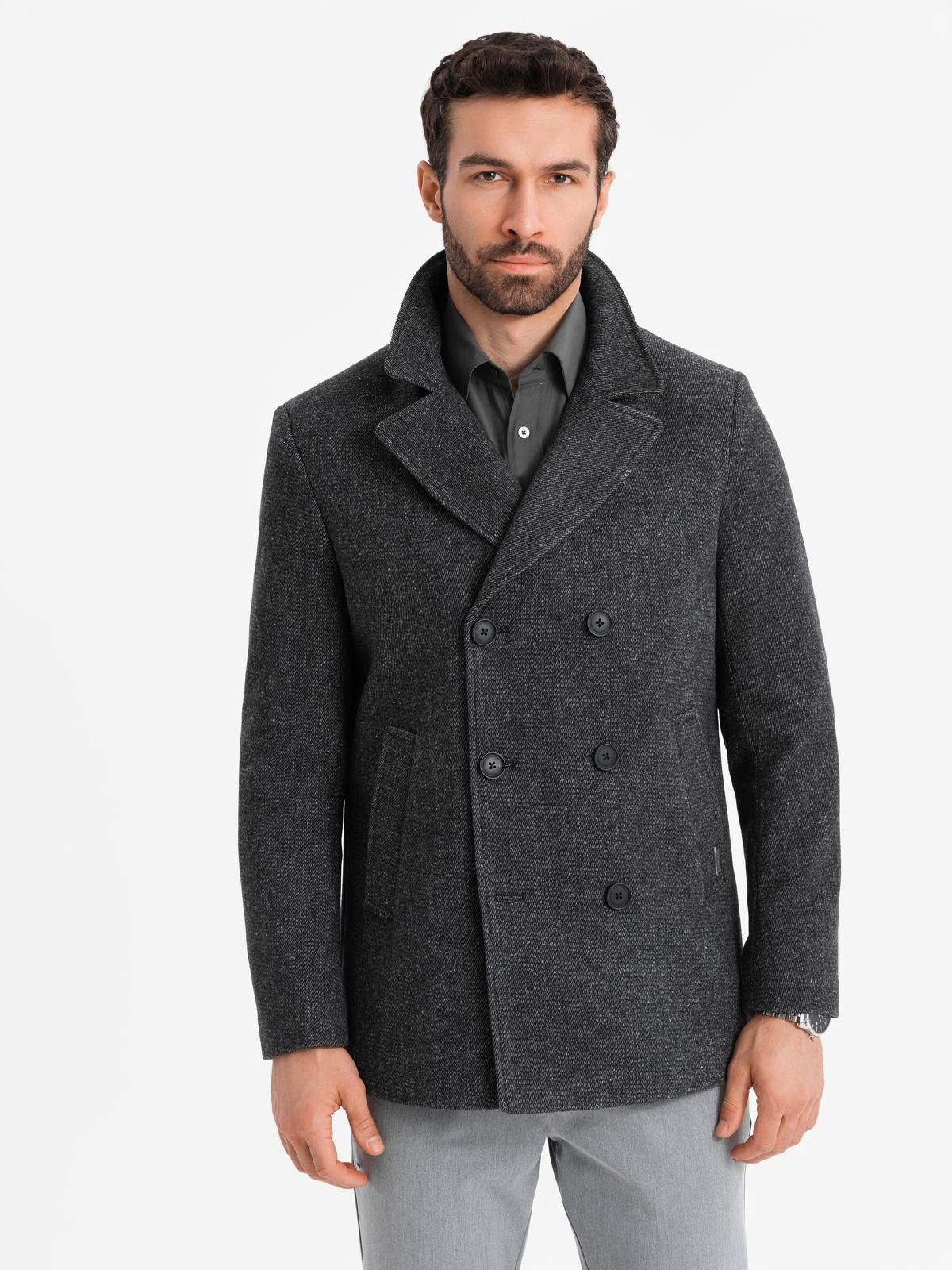 OMBRE Wintermantel Kurzer zweireihiger Herrenmantel mit Wollanteil günstig online kaufen