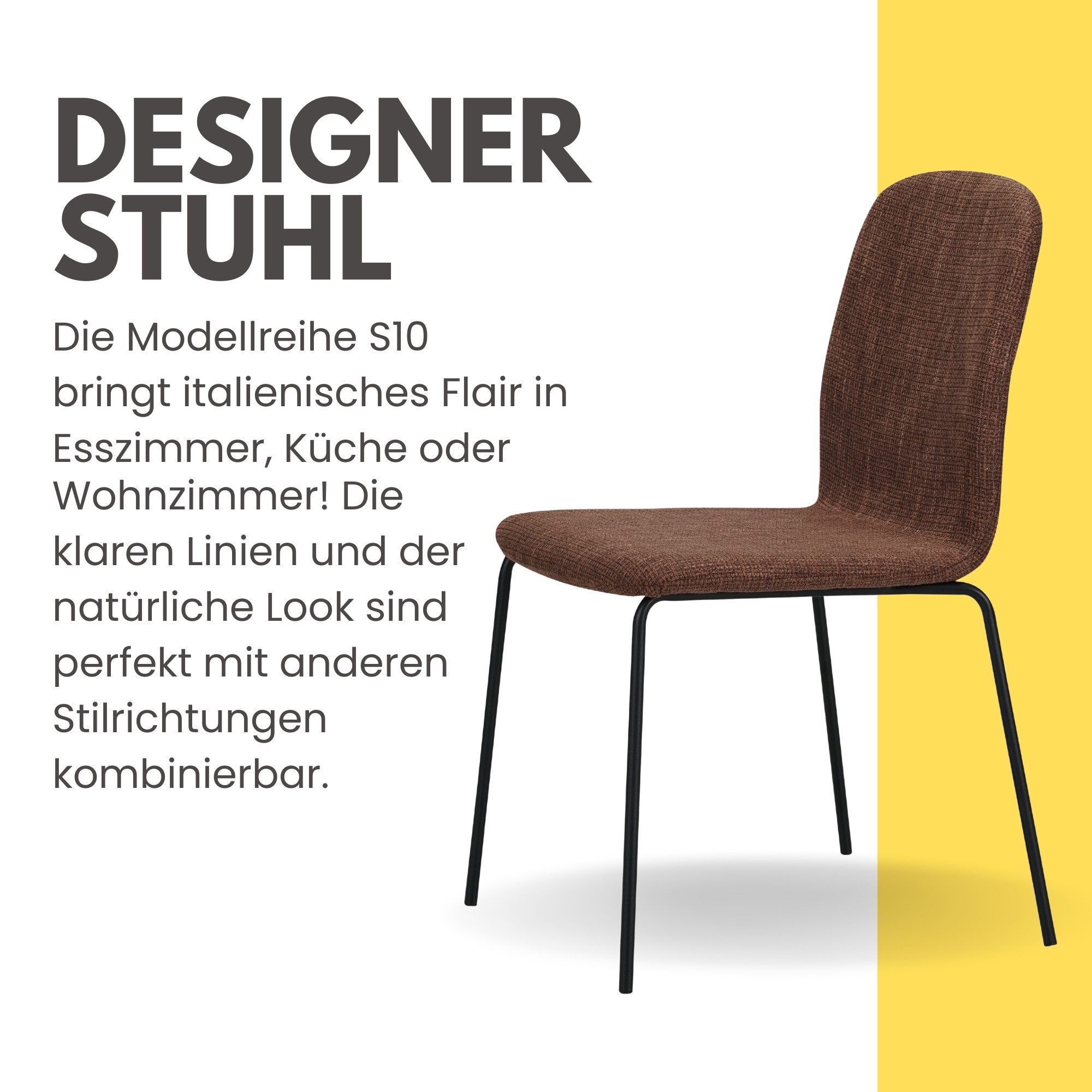 Albatros International Esszimmerstuhl Esszimmer Stühle 4 er Set ENNA, Stuhl Stühle Esszimmerstühle, Küche (4er Set, Braun, Stoff Bezug), Küchenstuhl Küchenstühl – Bild 3 von 5