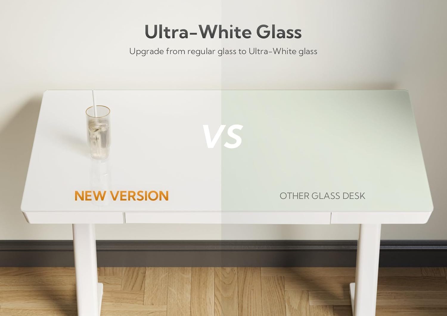 Claiks Schreibtisch Glas Höhenverstellbarer Schreibtisch, Steh-Sitz-Schreibtisch (1-St), mit robuster Glasplatte Leiser Motor, 140x60cm, Weiß