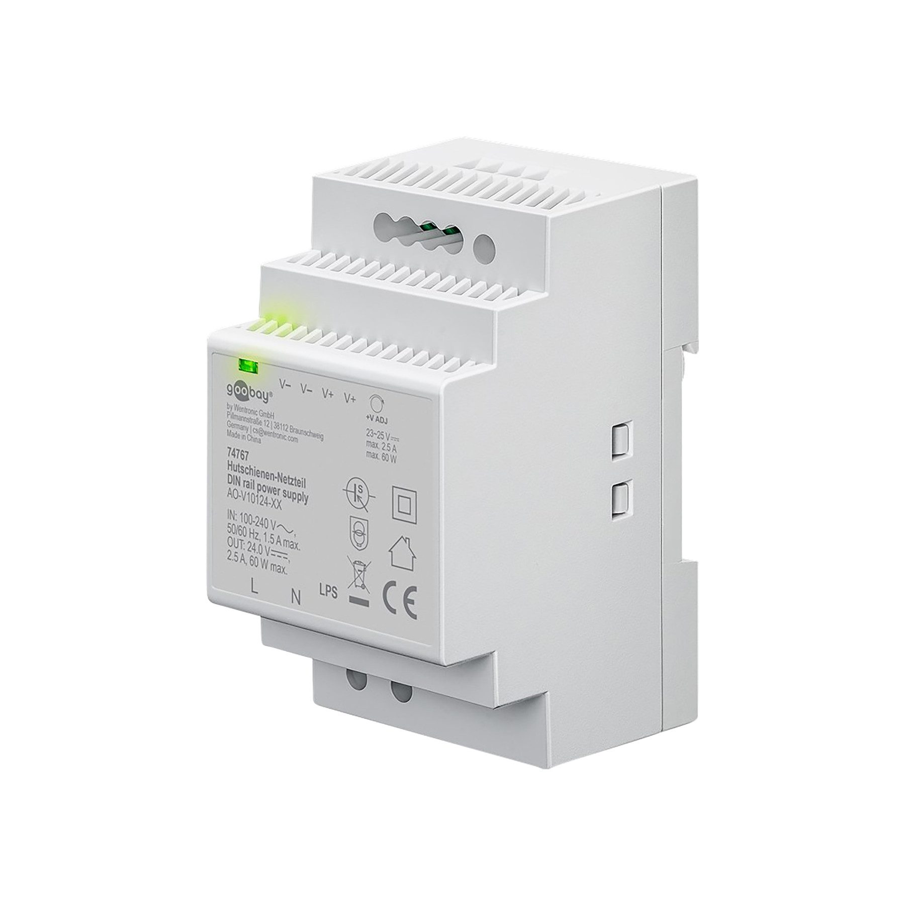 Goobay GOOBAY Hutschienen-Netzteil 74767, 24 V, 2,5 A, 60 W Hutschienen-Netzteil