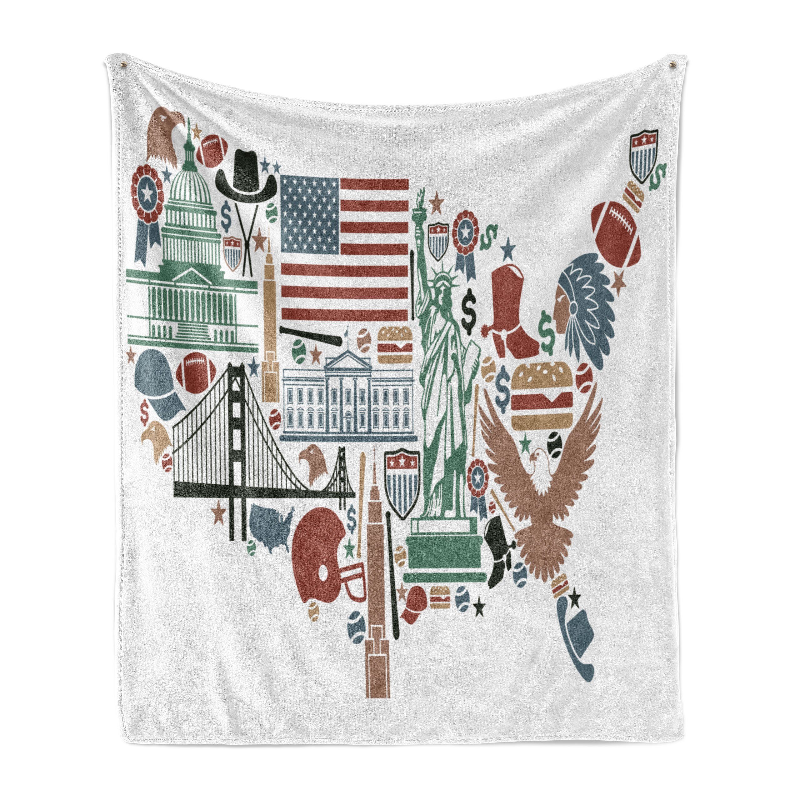 Wohndecke Gemütlicher Plüsch für den Innen- und Außenbereich, Abakuhaus, Karte Reise Wahr USA-Flagge