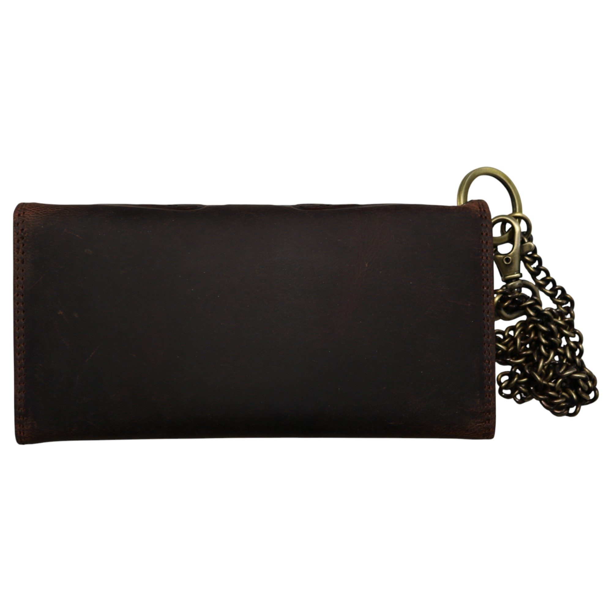 MDM Brieftasche Vintage Biker Kartenportemonnaie aus Leder mit Kette RFID, Echtleder, Totenkopf-Prägung