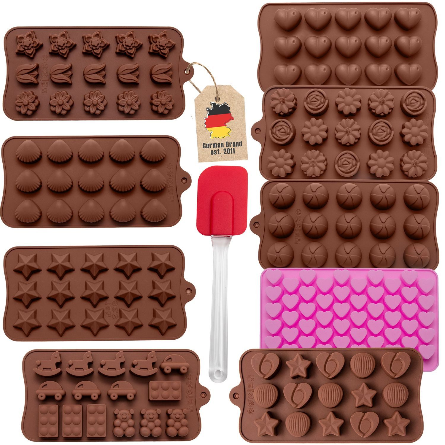 Intirilife Pralinenform, (Set 10-tlg), Silikon Backformen mit Spatel Pralinenform (10-tlg. Set)
