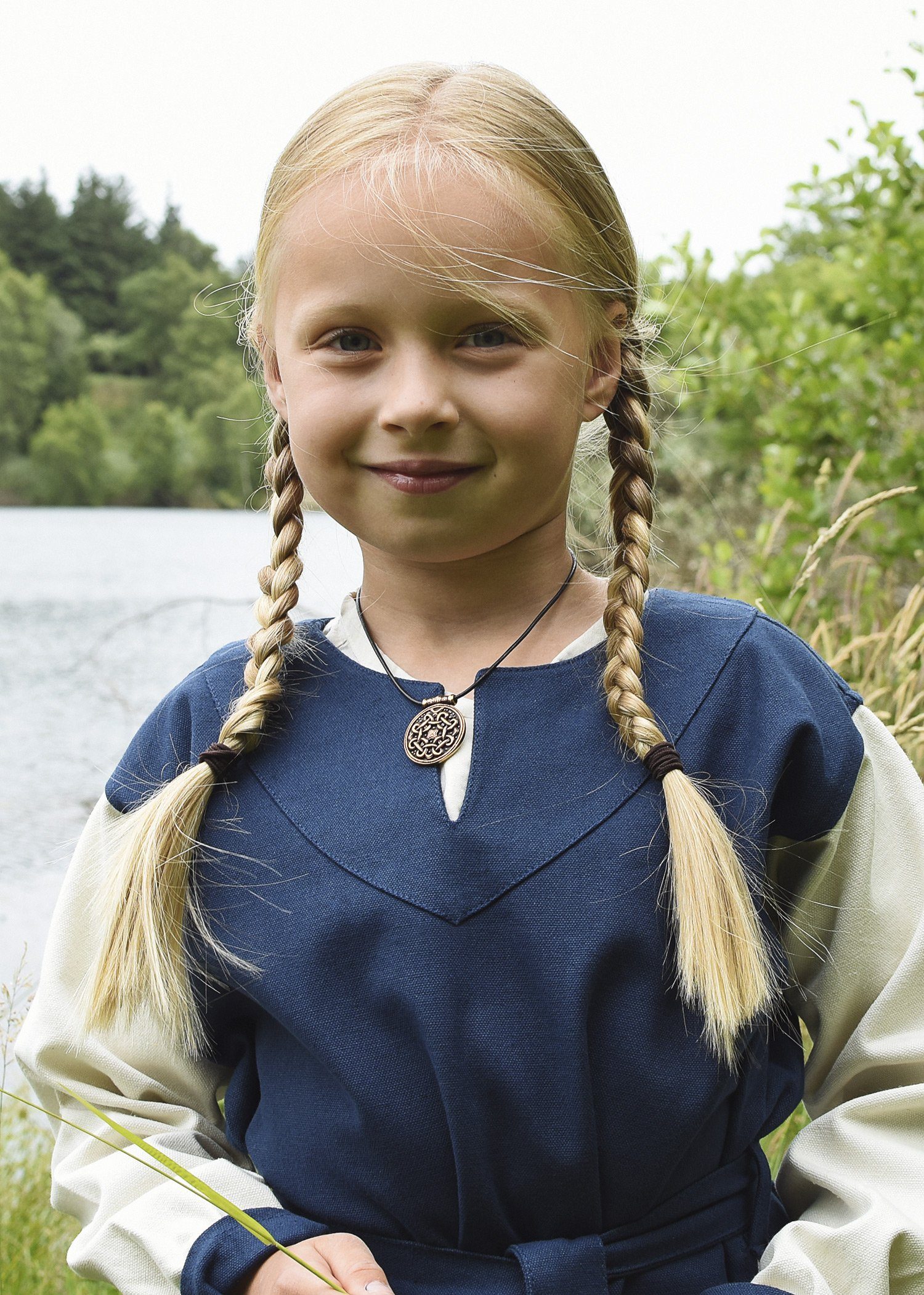 Battle Merchant Ritter-Kostüm Kinder-Wikingerkleid Solveig, blau/natur