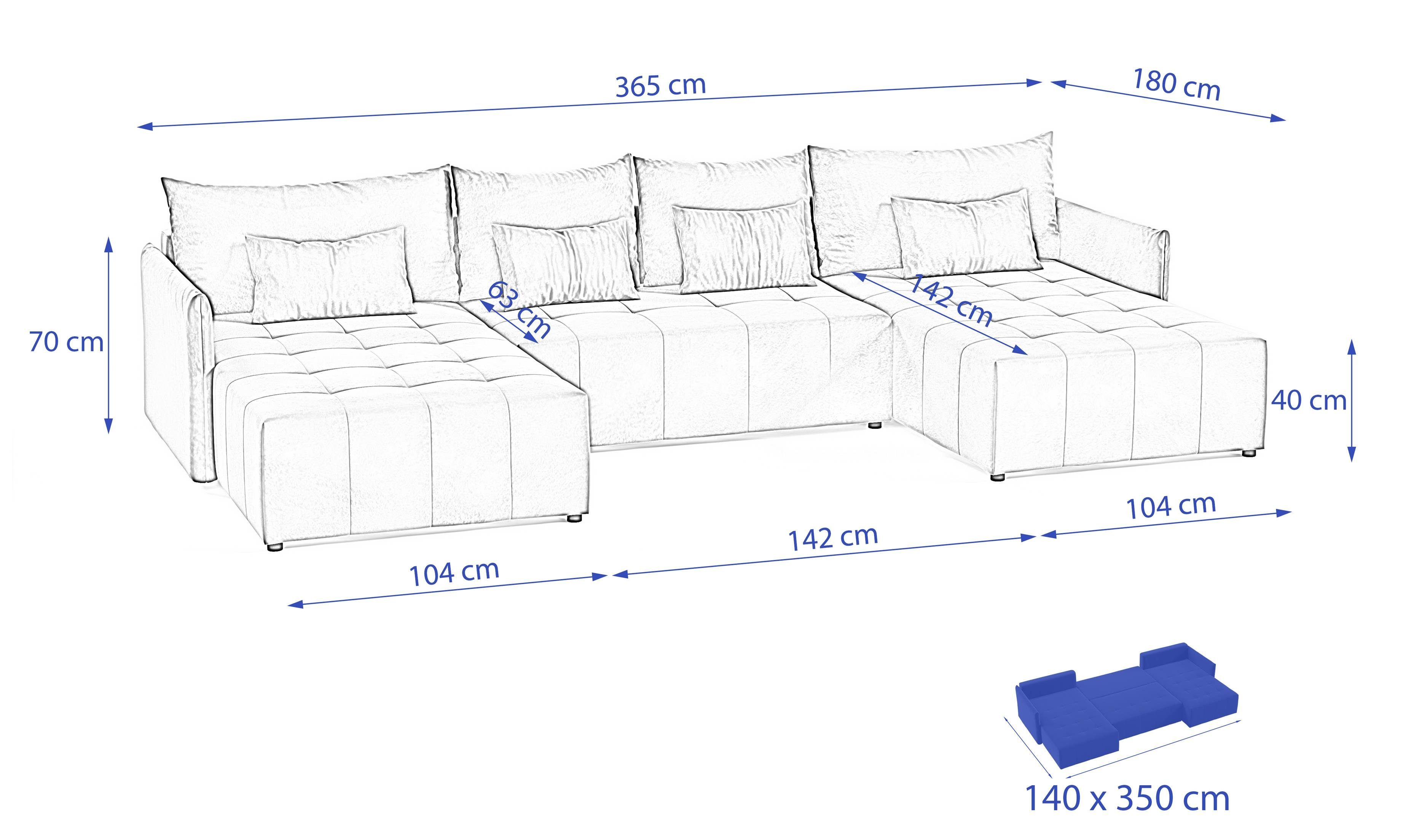 aus Velourstoff U-Form, mit violett Sofa Compleo NAPOLI Schlaffunktion Ecksofa Ecksofa