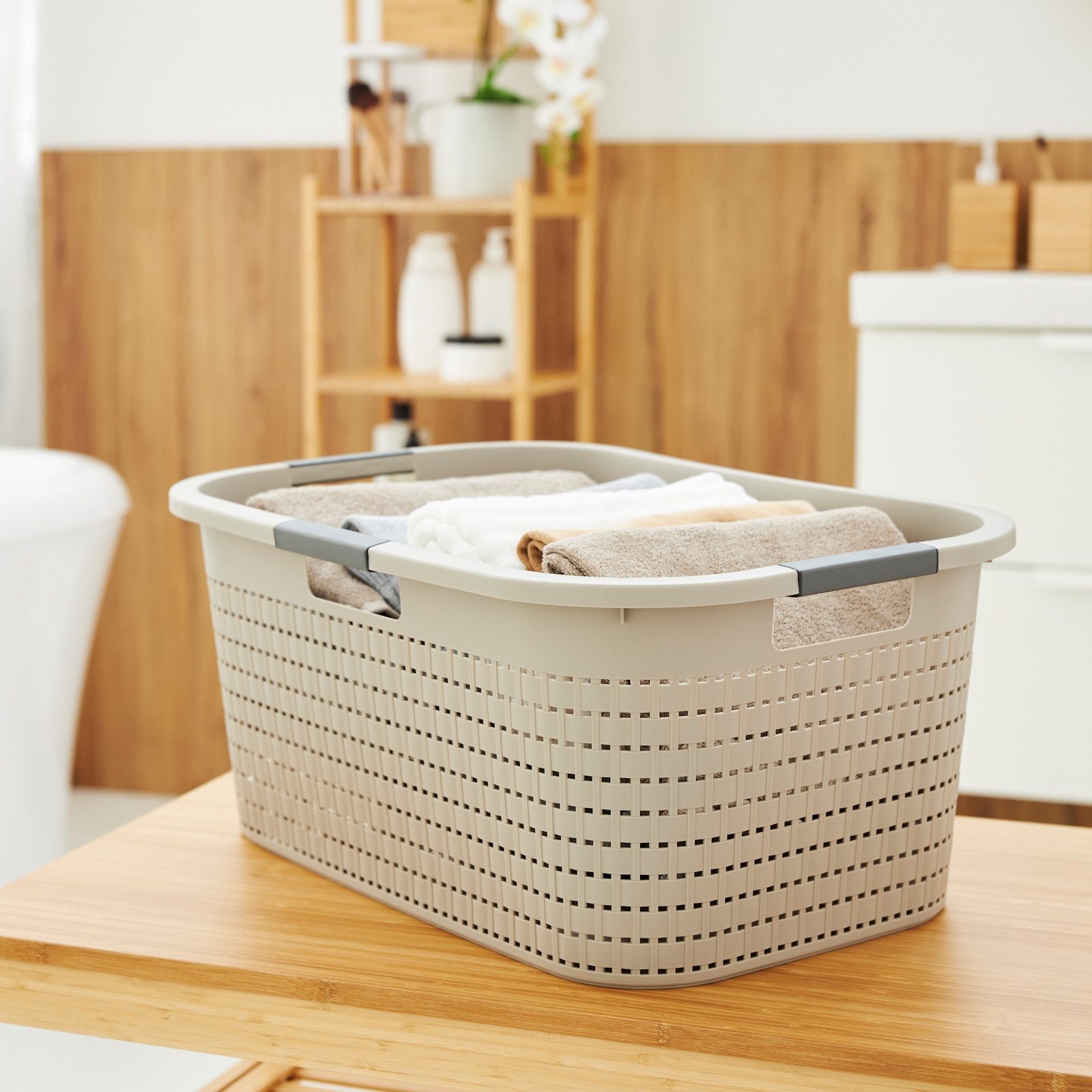 ROTHO Wäschekorb Country Set 2tlg. bestehend aus Korb 40l und Sammler 55l mit Deckel (Wäscheset, Set 2-tlg), Wäsche einfach organisieren – langlebig, leicht & p – Bild 3 von 5