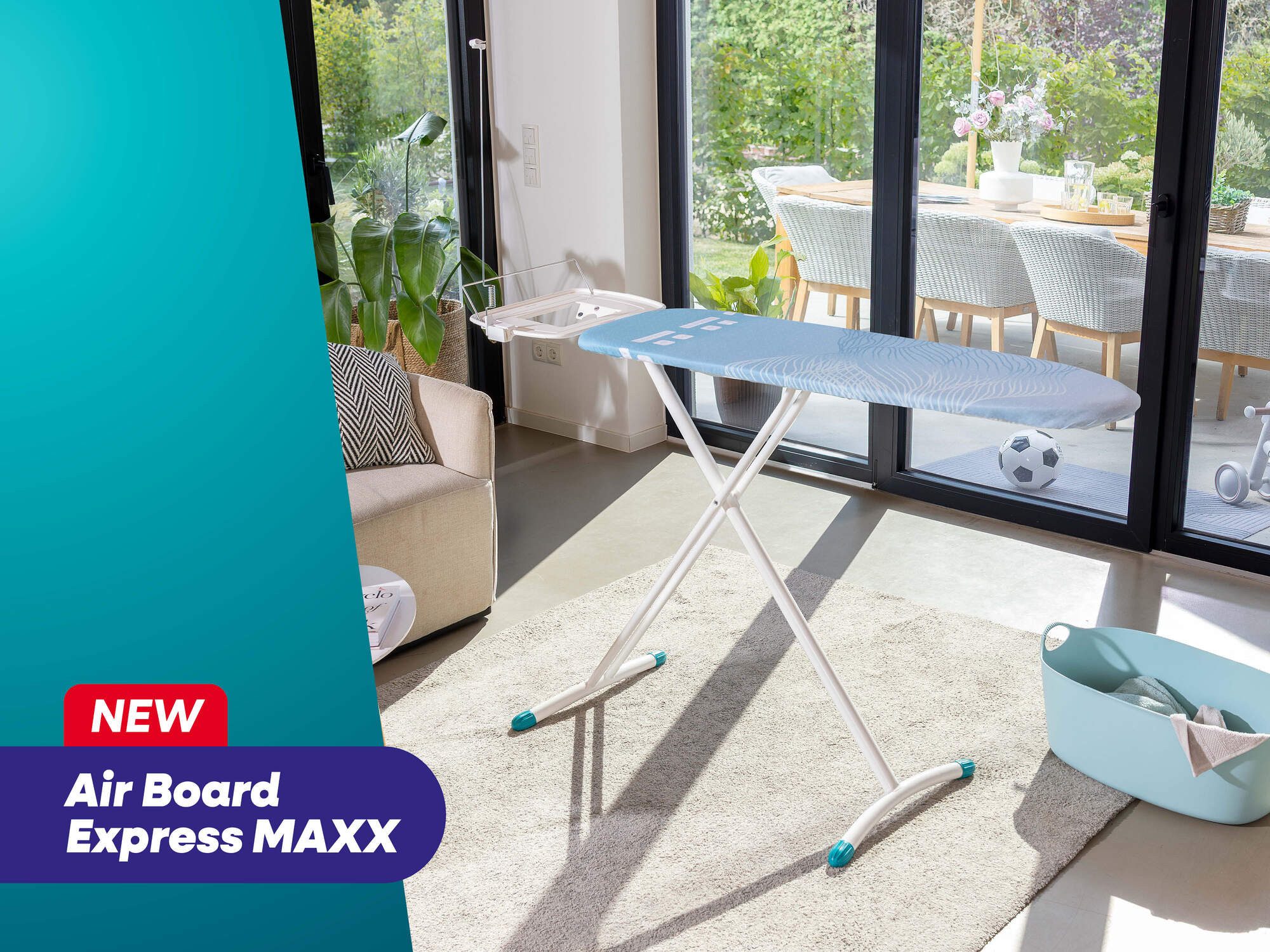 Leifheit Bügelbrett Bügeltisch Air Board Express L Solid MAXX, Bügelfläche 45.0x130.0 cm, Höhenverstellbar, Bügelfläche 130 x 45cm, auch für Dampfstationen – Bild 4 von 5