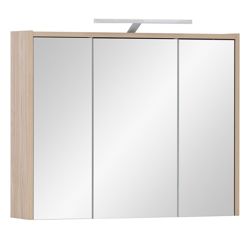 Lomadox Spiegelschrank ESPOO-80 Eiche hell, 3 Türen, Beleuchtung, 74,5 cm breit