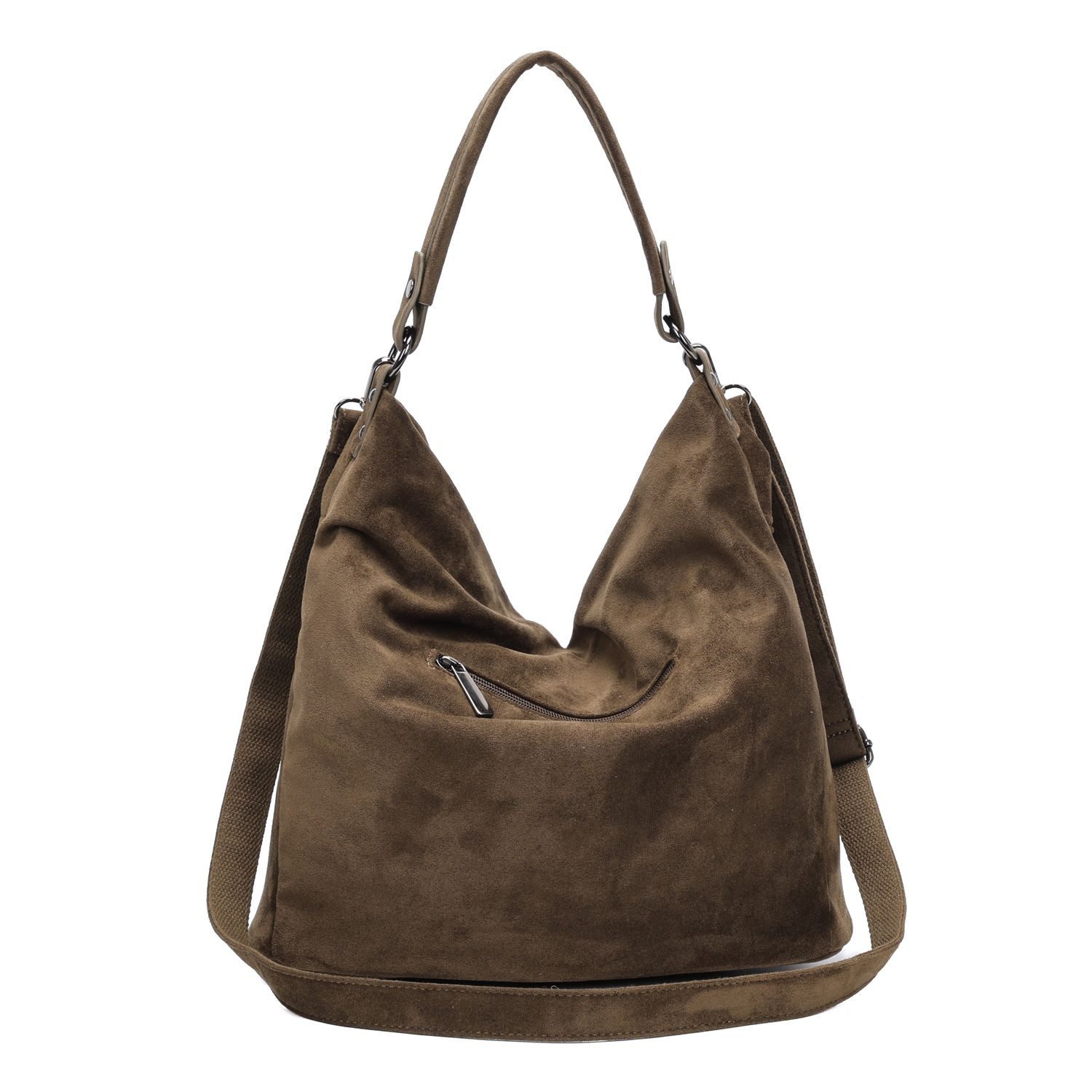 ITALYSHOP24 Schultertasche Damen Tasche Samt Shopper Hobo-Bag Umhängetasche Wildleder-Optik Reise, Crossbody Henkeltasche Beuteltasche Handtasche Velours CrossOver