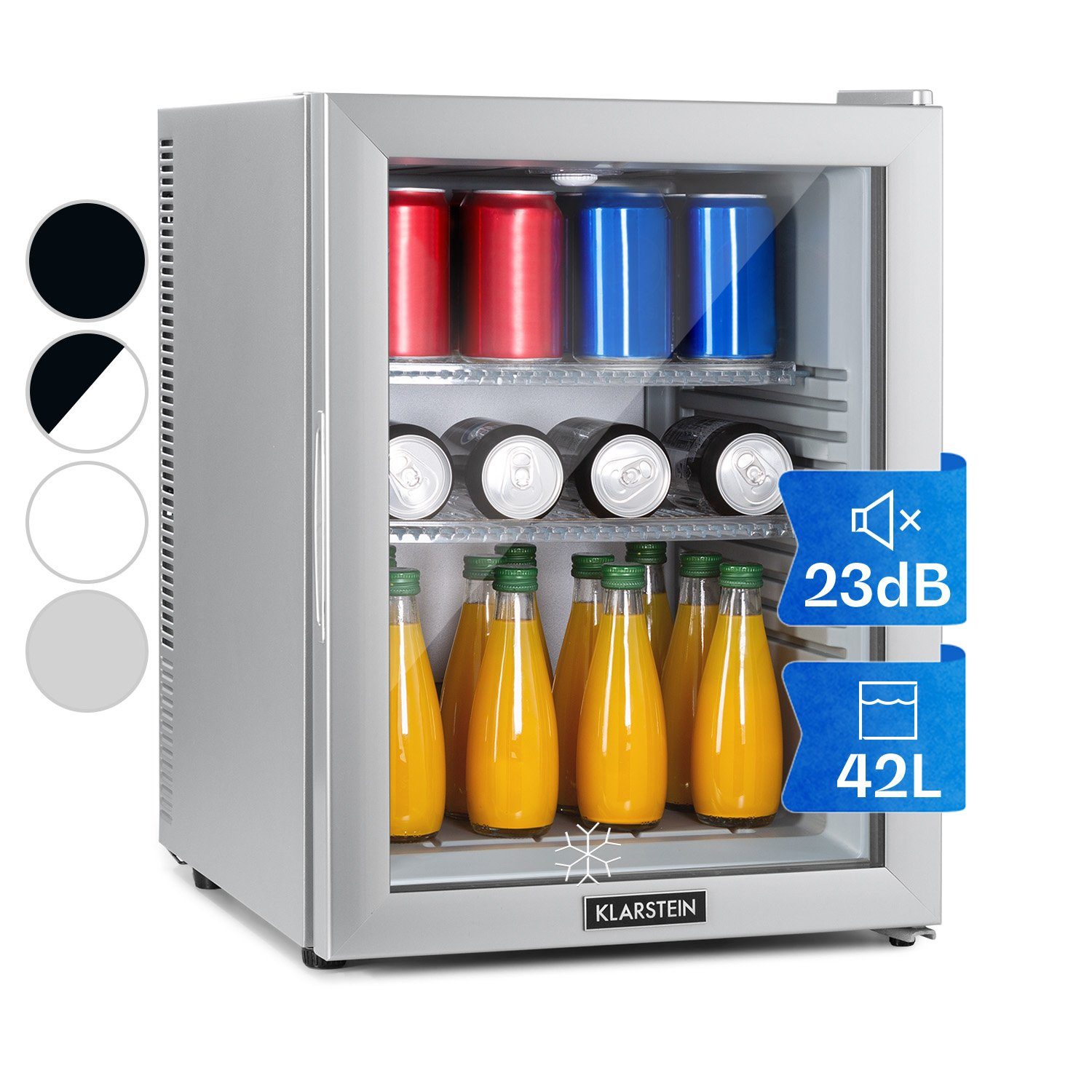 Klarstein Table Top Kühlschrank Brooklyn 42, 53.5 cm hoch, 40 cm breit, Hausbar Minikühlschrank ohne Gefrierfach Getränkekühlschrank Glastür