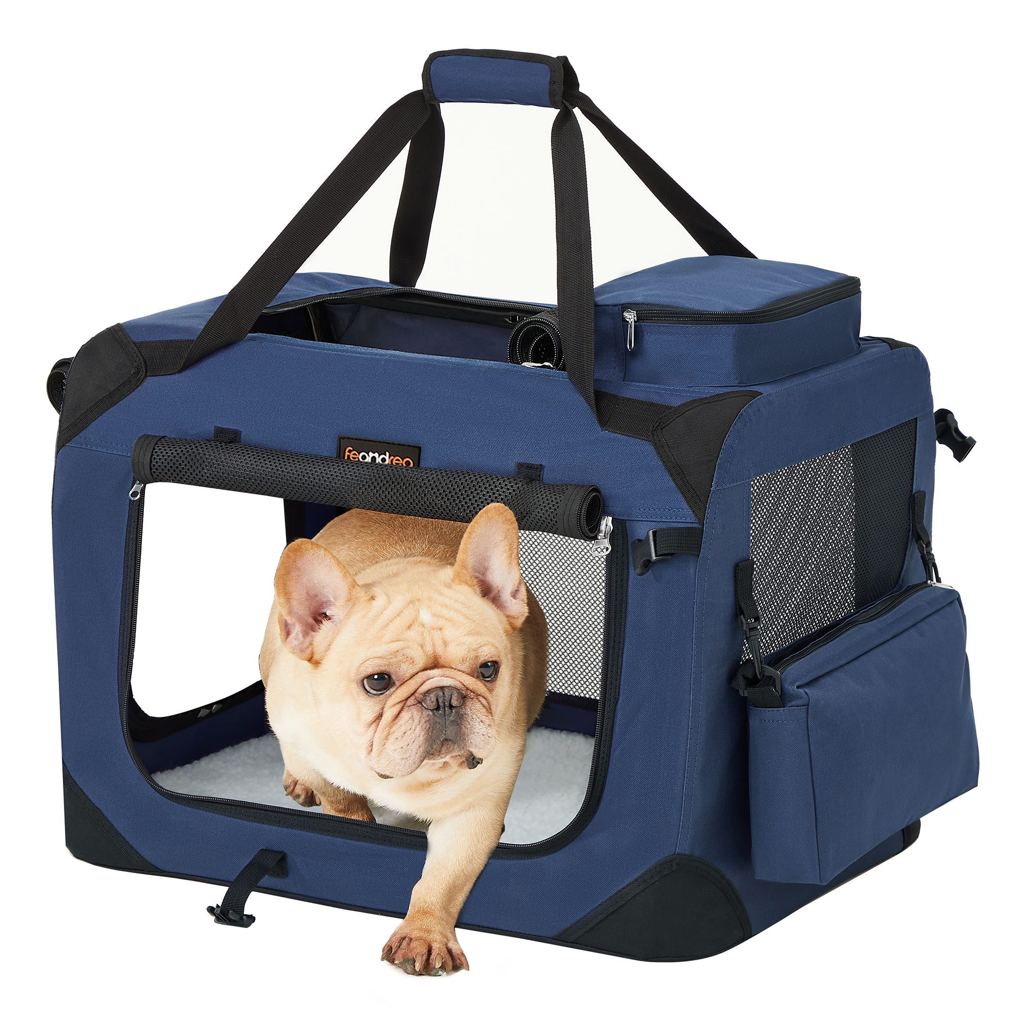 FEANDREA Tiertransporttasche Hundebox faltbar, Transportbox Hund, Hundetasche, mit Griffen, Taschen bis 7,00 kg, S, Oxford-Gewebe, atmungsaktiv tragbar transportabel, 50 x 35 x 35 cm