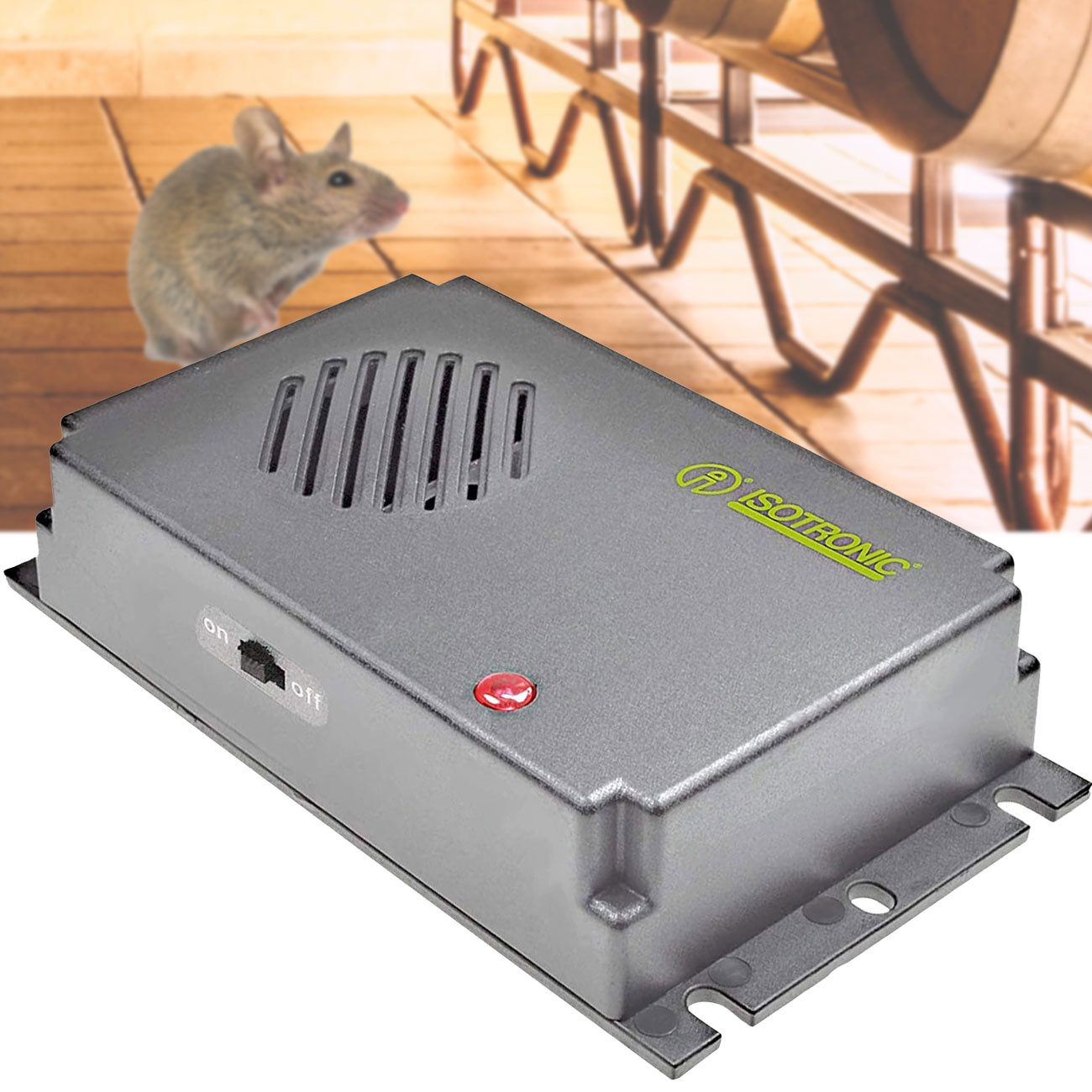ISOTRONIC Ultraschall-Tierabwehr Mobiler Ultraschall Vertreiber, Mäuse & Ratten Abwehr, Batterie, 40m², 1-tlg., 1er/2er-Set, Batterie-Ultraschall-Abwehr gegen Mäuse & Ratten für bis zu 40m²