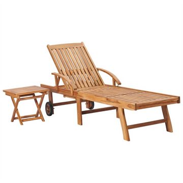 DOTMALL Doppelliege Sonnenliegen 2 Stk. mit Tisch Massivholz Teak, ausziehbar klappbar