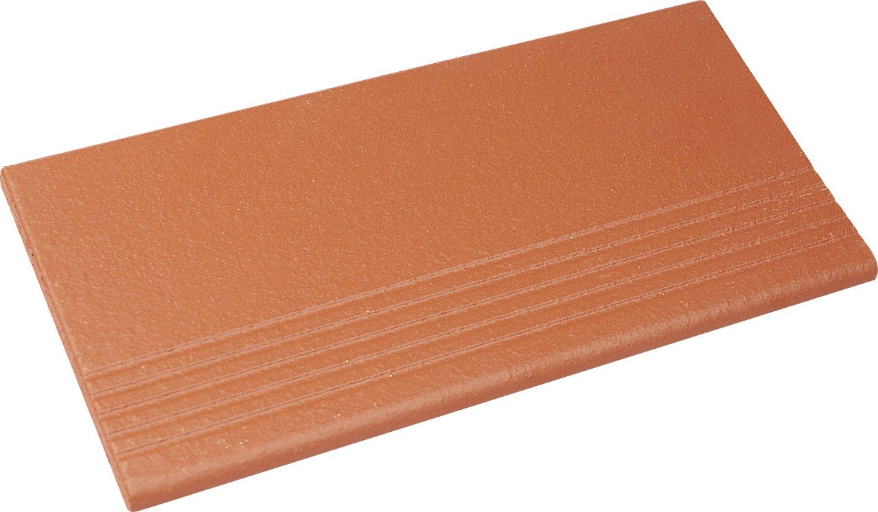 Ammonit Keramik Bodenfliese Treppenfliese Spaltplatte 24 x 11,5 cm rot-natur, Steinzeug, Rot