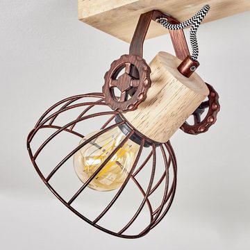 hofstein Deckenleuchte »Cotes« Deckenlampe, Holz/Metall, Natur/Rostfarbene Schirme, ohne Leuchtmittel, Holzbalken, Textilkabel u. verstellbaren Strahlern, E27, Gitter-Optik