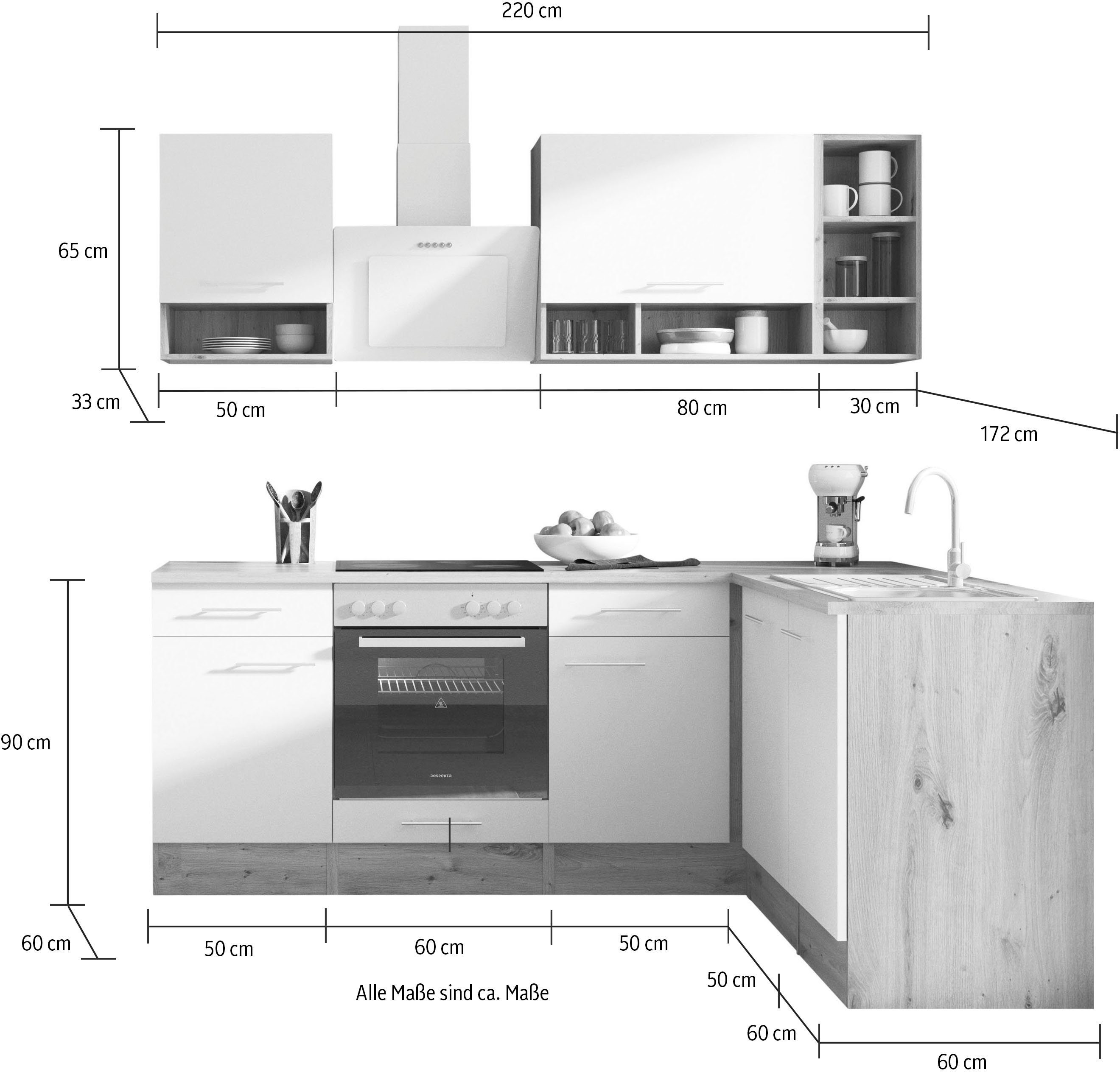 RESPEKTA Winkelküche Hilde, wechselseitig aufbaubar, Breite 220 cm, exklusiver Konfiguration für OTTO