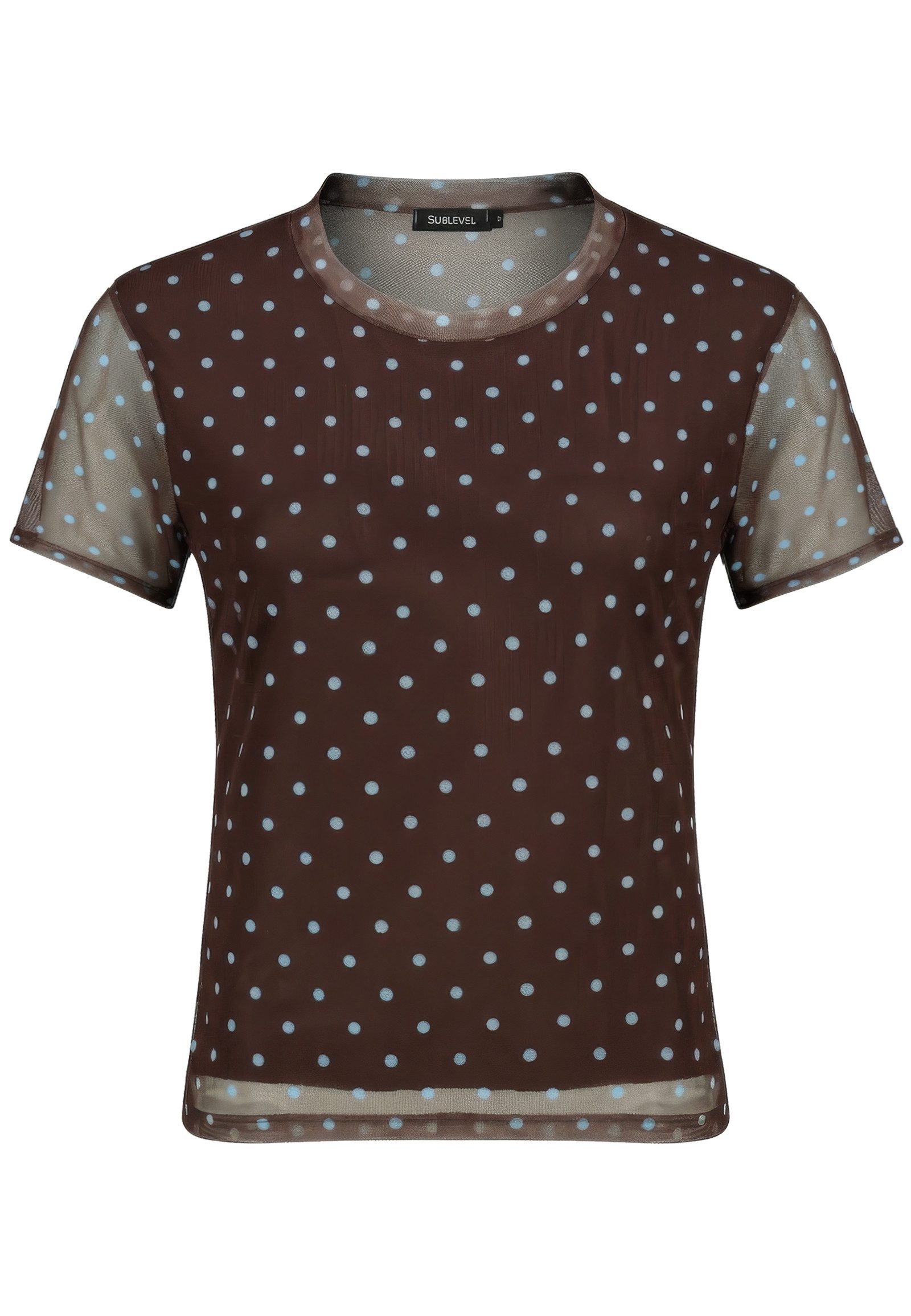 SUBLEVEL T-Shirt Damen Mesh T-Shirt mit Polka-Dots mit Punkten, vorne gefüttert, hinten transparent