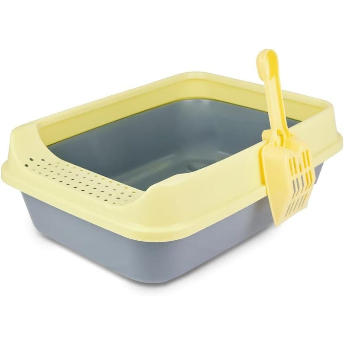 COFI 1453 Katzentoilette Schalentoilette mit Streuschaufel Gelb-Grau, abnehmbare Umrandung