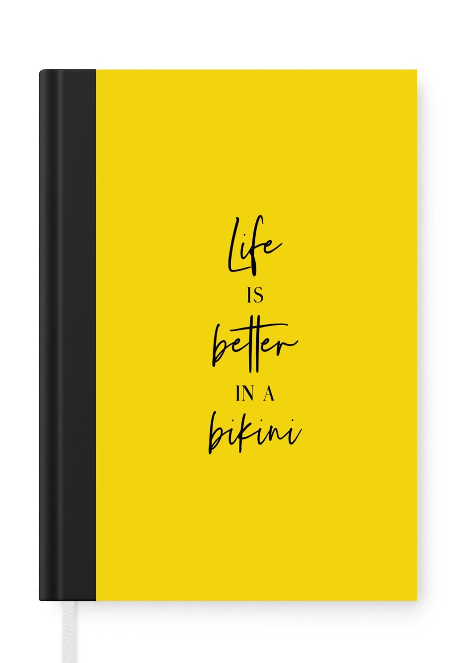 MuchoWow Notizbuch Das Leben ist besser im Bikini - Gelb - Zitat, Journal, Merkzettel, Tagebuch, Notizheft, A5, 98 Seiten, Haushaltsbuch | Notizbücher