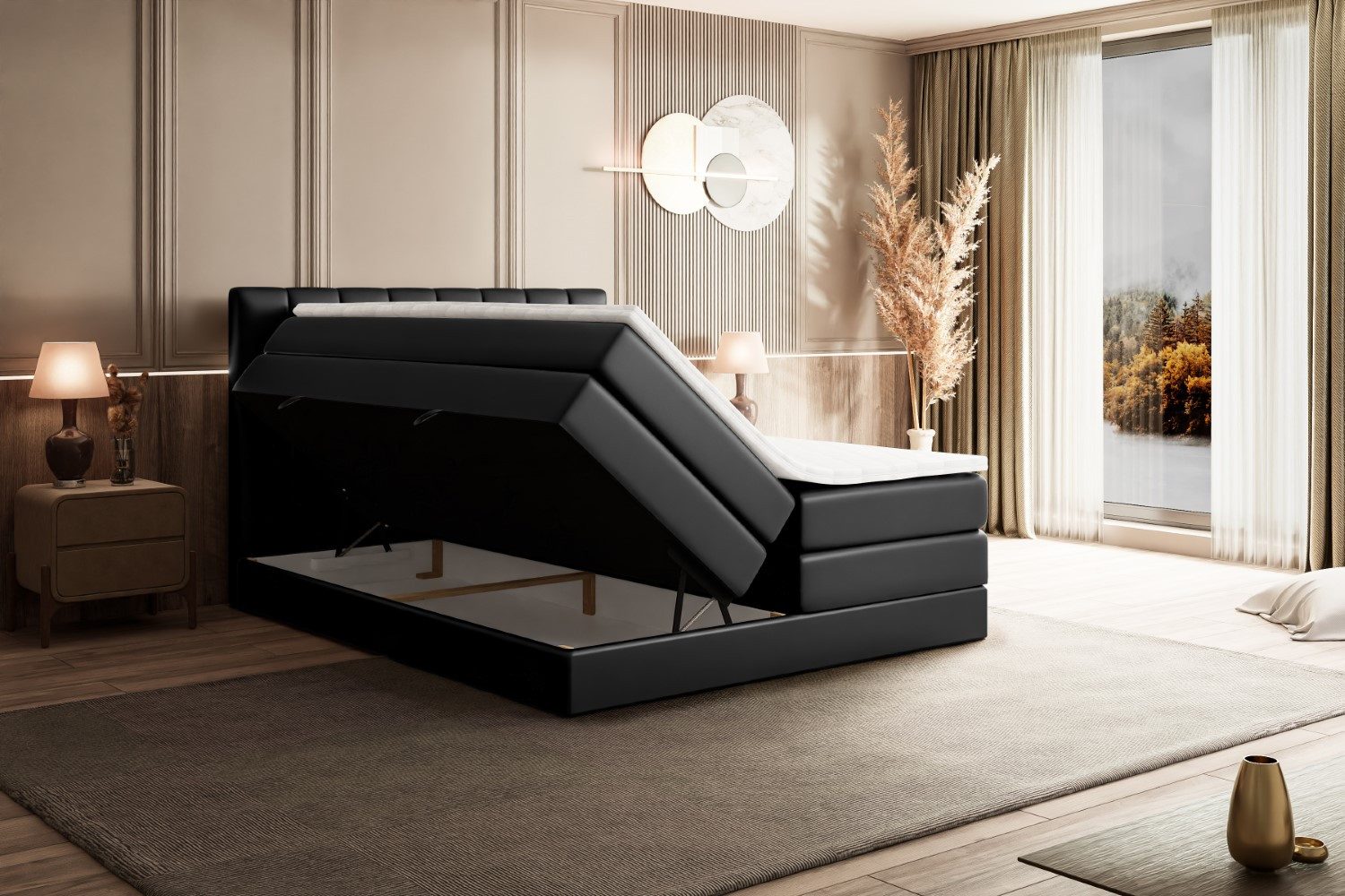 ALTDECOR Boxspringbett OTTA KING (Multipocket-Matratze H4, H3 Matratze Bonellfederung, Topper, Kopfteil)