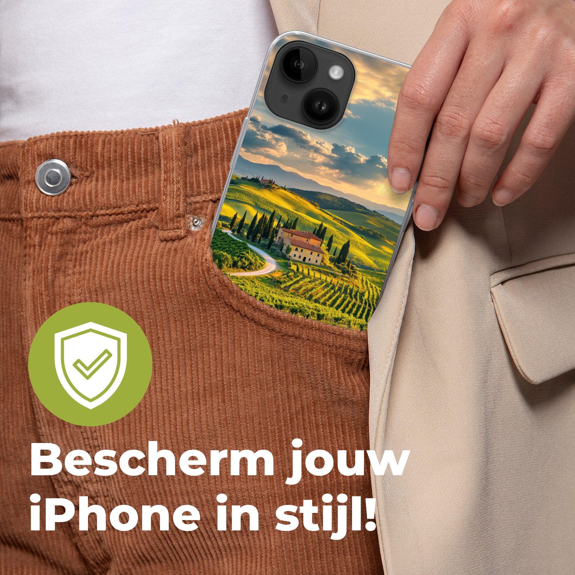 MuchoWow Handyhülle für Apple iPhone 14 Toskana - Landschaft - Weinberge, Smartphone-Bumper, Print, Handy Schutzhülle Dünn