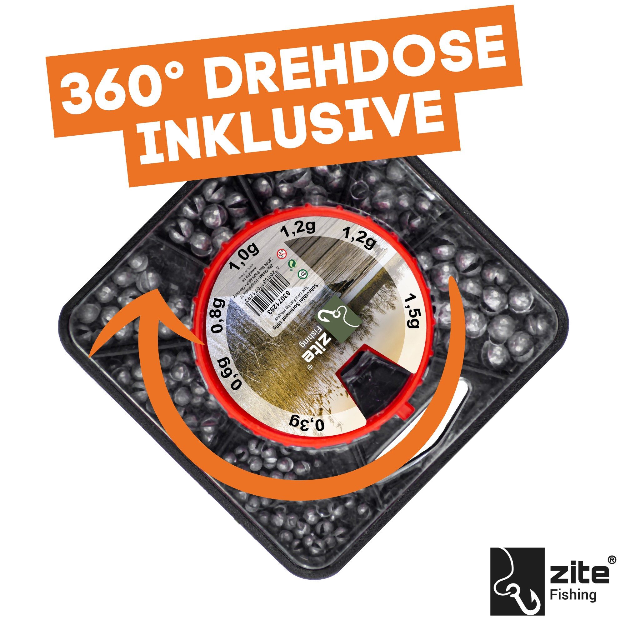 Zite Bleischrot Sortiment 120g zum Klemmen für Posenmontagen in Spenderdose