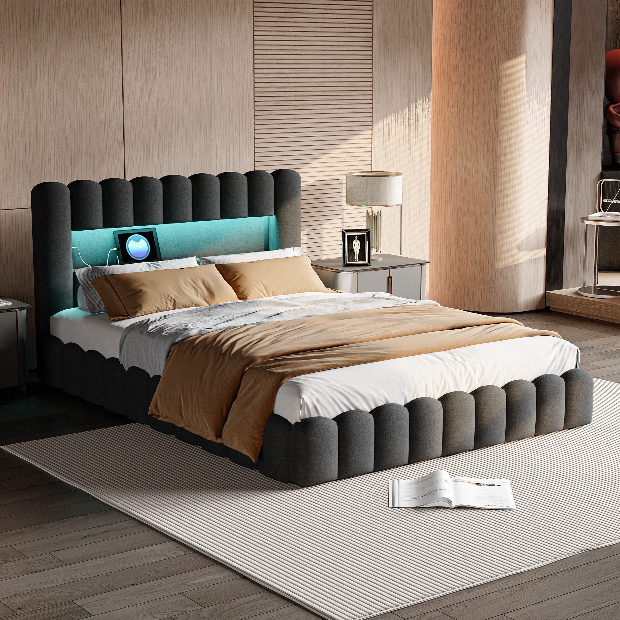 PXloue Polsterbett LED hydraulisches Doppelbett, Stauraumbett,Hydraulisch a günstig online kaufen