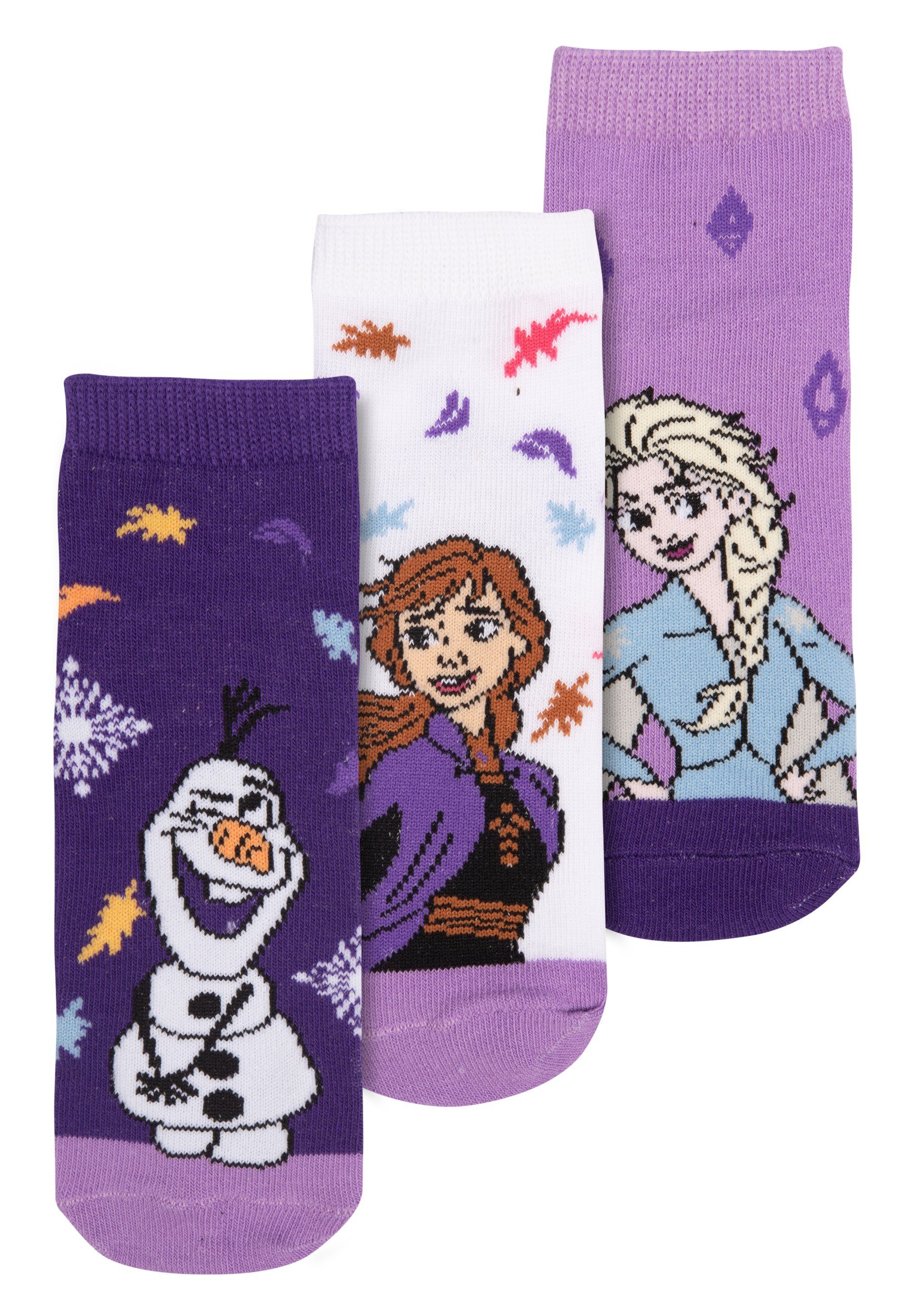 United Labels® Socken Disney Die Eiskönigin Socken Mädchen Frozen Söckchen Lila 3er Pack