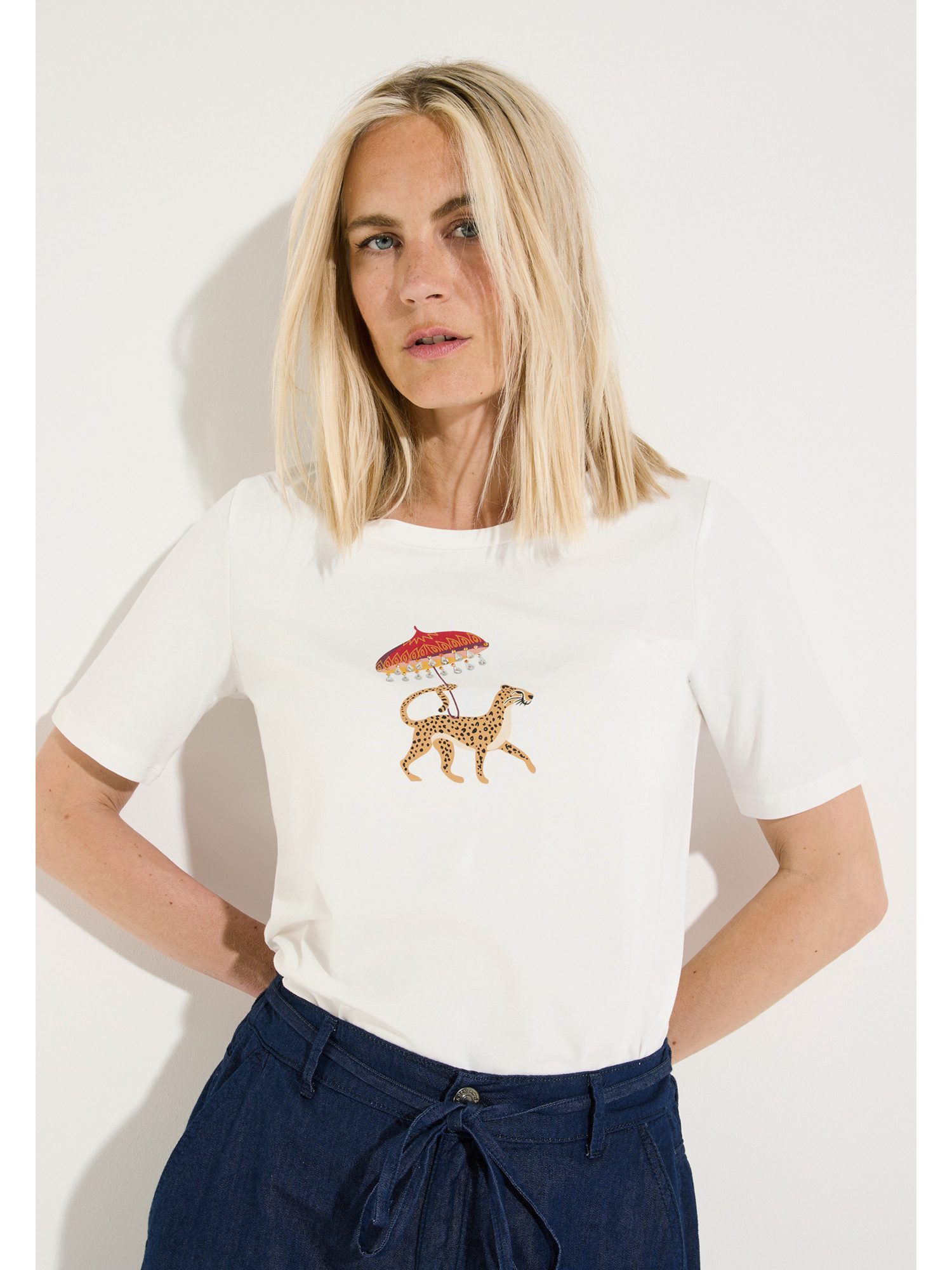 Kurzarmshirt witziges Kurzarmshirt, Leoparden-Print