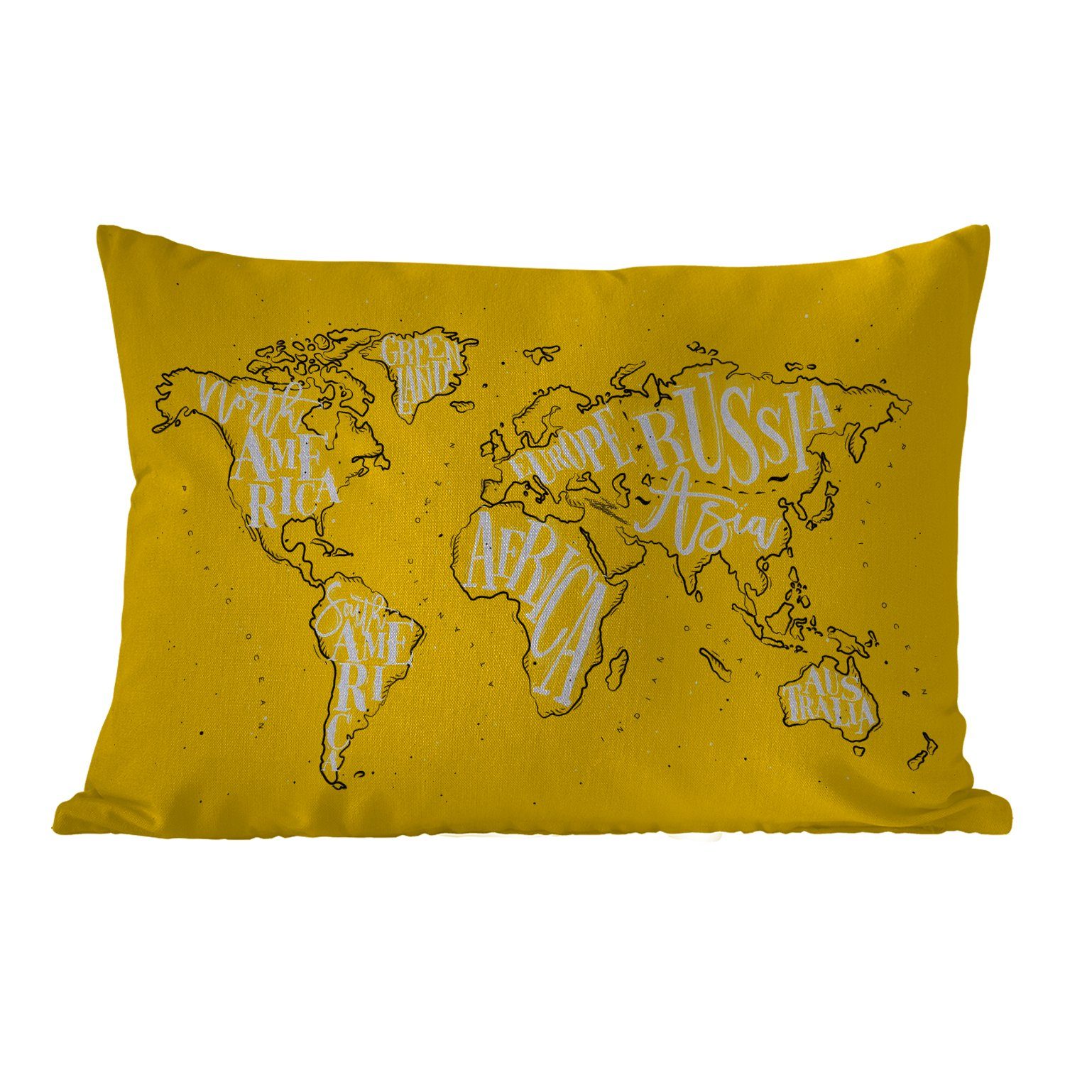 MuchoWow Dekokissen Weltkarte - Gelb - Weiß - Einfach, Outdoor-Dekorationskissen, Polyester, Dekokissenbezug, Kissenhülle