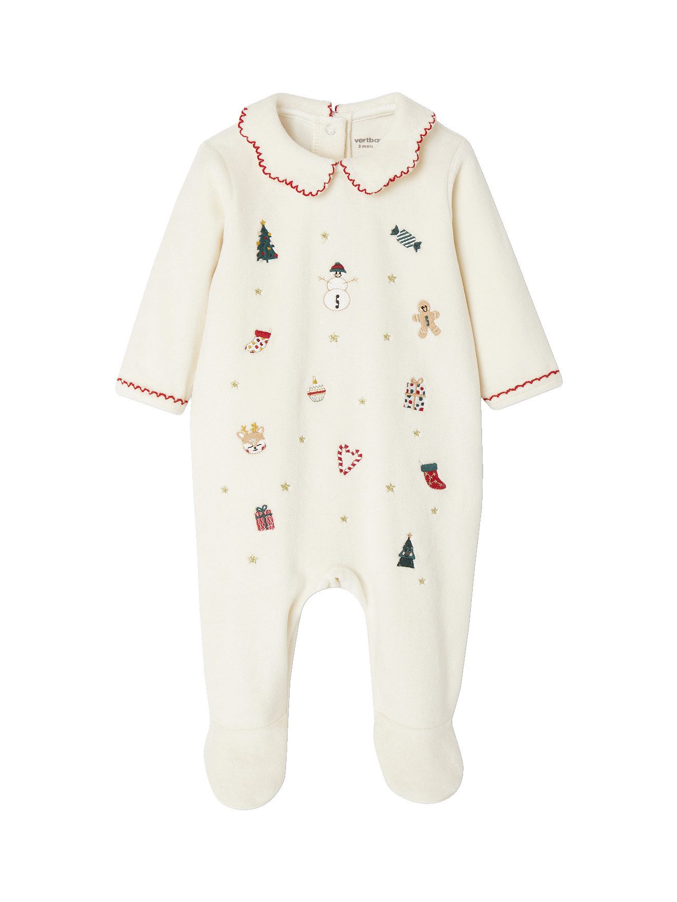 Schlafanzug Baby Samt-Strampler mit Weihnachts-Stickereien