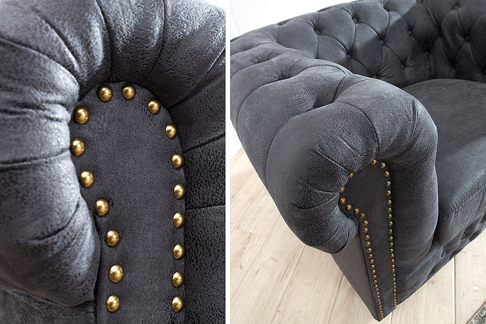 riess-ambiente Chesterfield-Sessel CHESTERFIELD 105cm antik grau (Einzelartikel, 1-St), Wohnzimmer · Microfaser · mit Armlehne · Federkern · Design