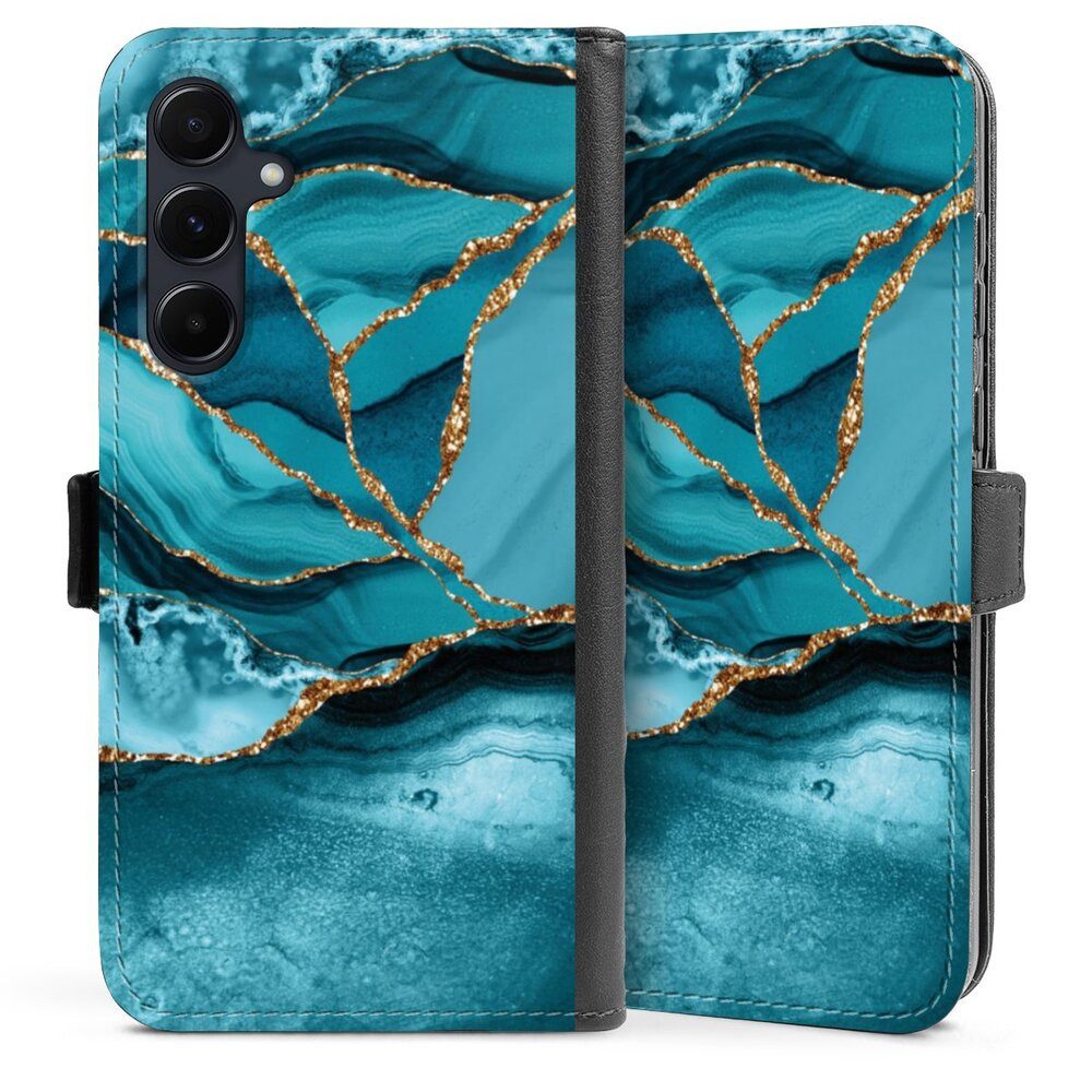 DeinDesign Handyhülle Edelstein Glitzer Look Marmor Eisblaue Marmor Landschaft, Samsung Galaxy A55 5G Hülle Handy Flip Case Wallet Cover
