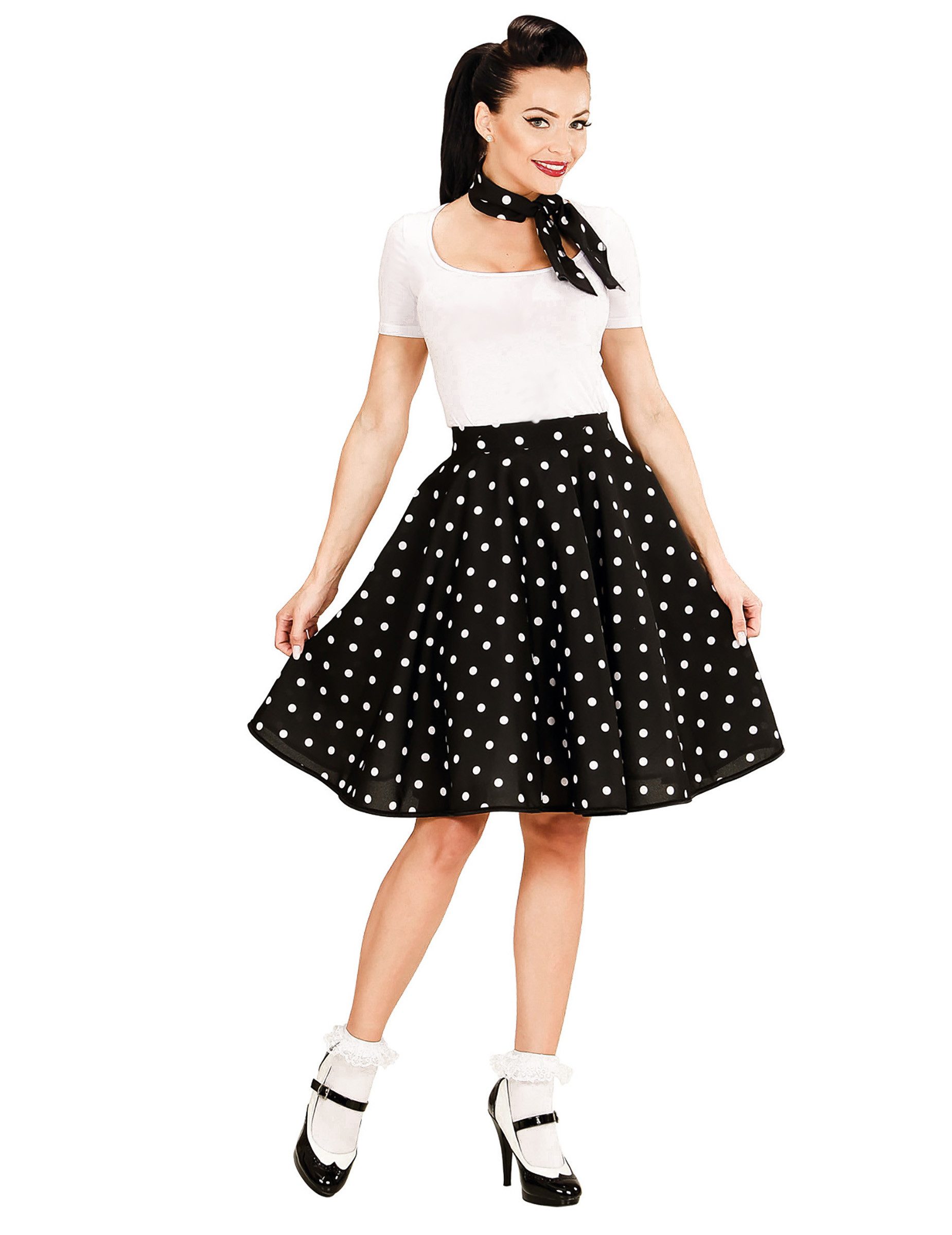 Fiestas Guirca Kostüm 50er-Damenkostüm Rock und Kopftuch schwarz-weiss günstig online kaufen