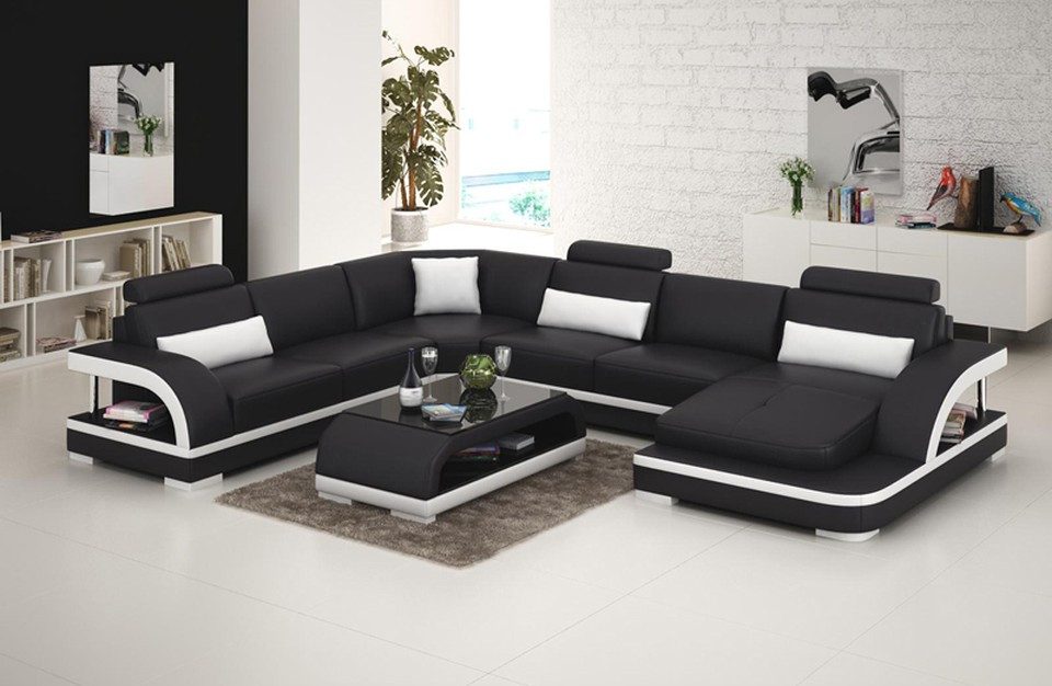 Xlmoebel Wohnlandschaft XLMOEBEL Ledersofa in Weiß mit USB-Funktion und Bettfunktion, Wohnlandschaft 4 Teile, Made in Europa