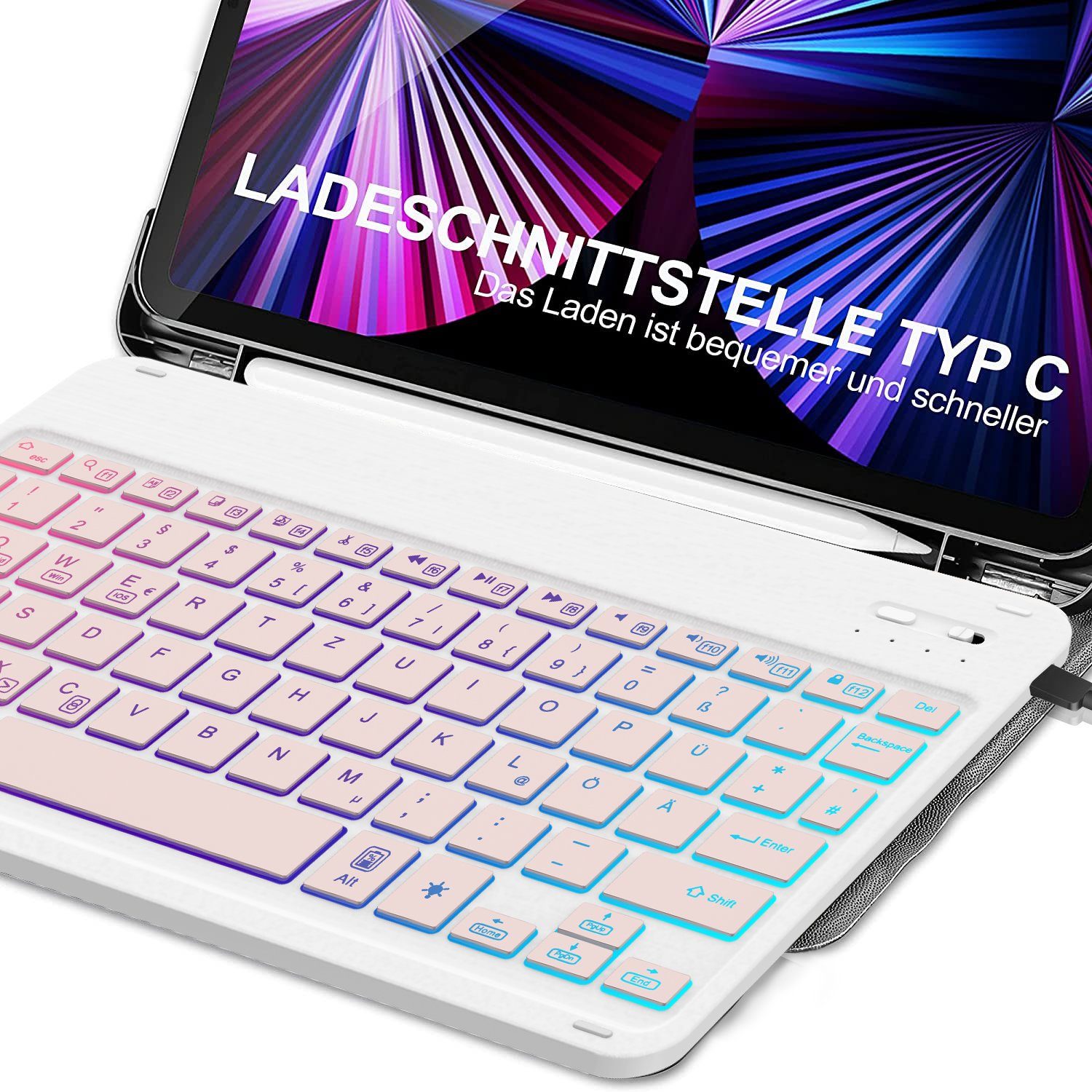 Mutoy Tastatur Hülle für 11 Pro 4 QWERTZ-Layout) iPad & Kabellose (Roségold, iPad-Tastatur iPad 2022/2021/2020 Deutsches Air Beleuchtete 5/Air Tastatur