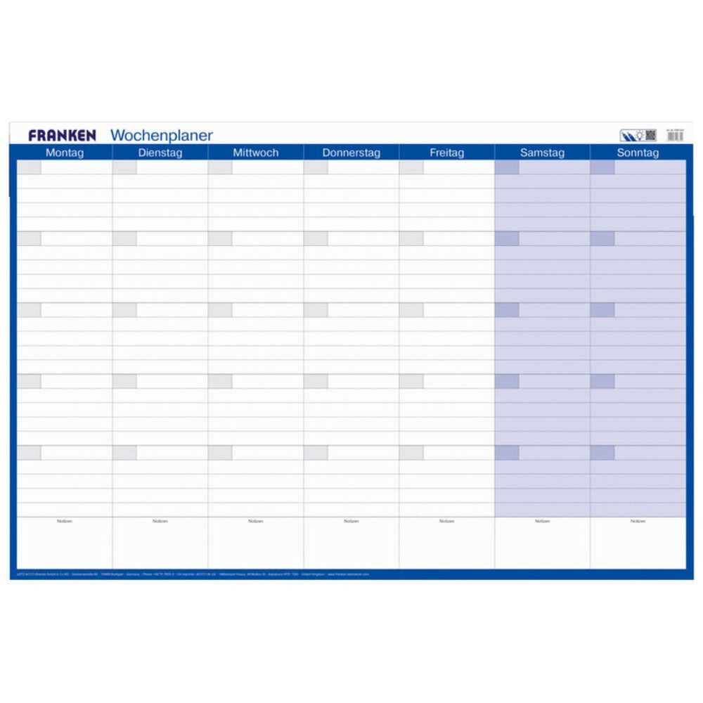 FRANKEN Wandkalender 1 Wochenplaner PKW1002 Karton 91x61cm (Tageseinteilung)