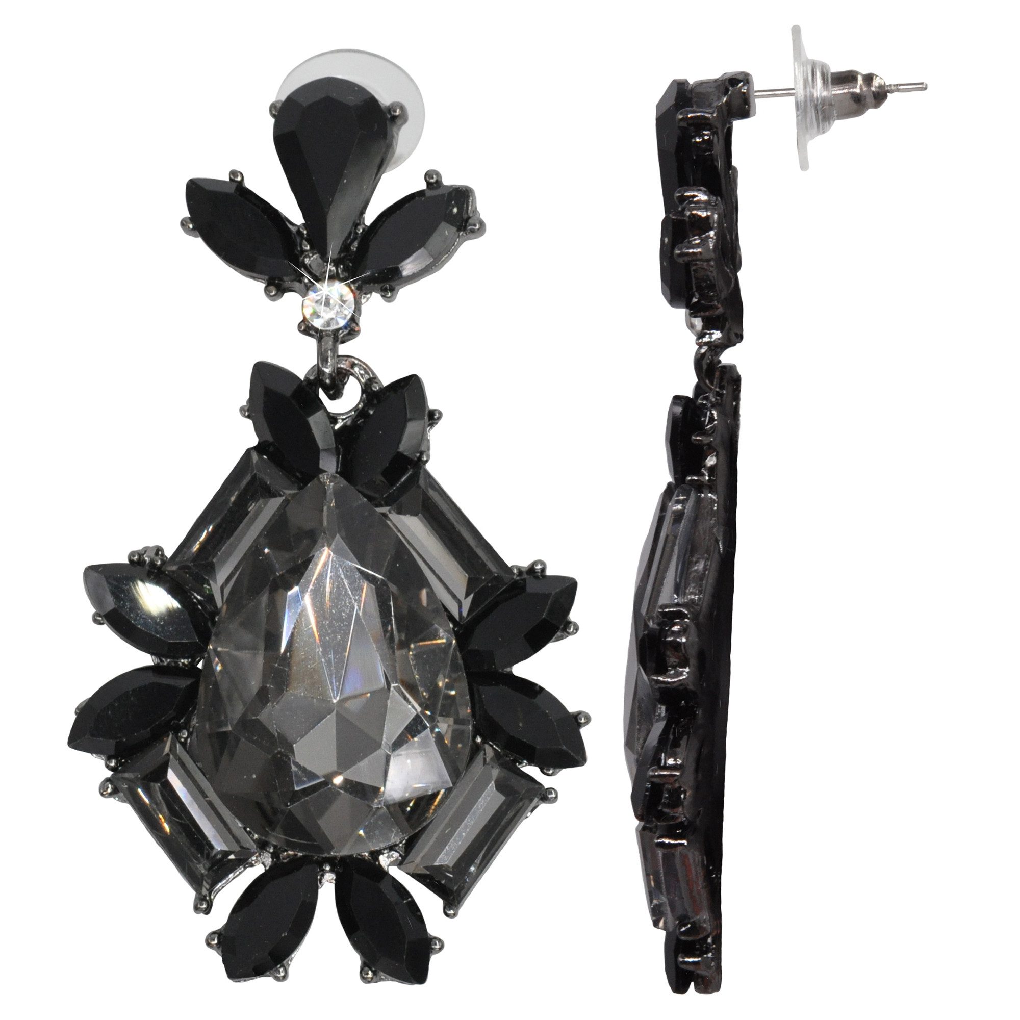 Steuer Paar Ohrstecker Metall Glasstein Schwarz