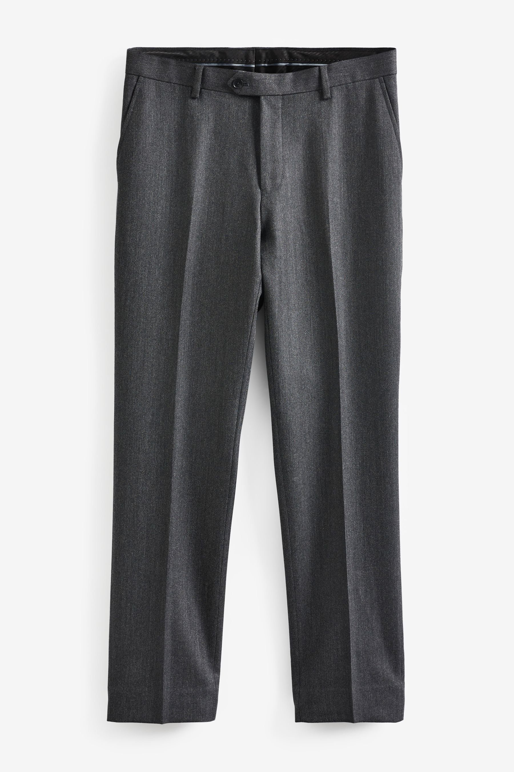 Next Anzughose Anzughose aus Wollgemisch mit Fischgratmuster (1-tlg) Grey