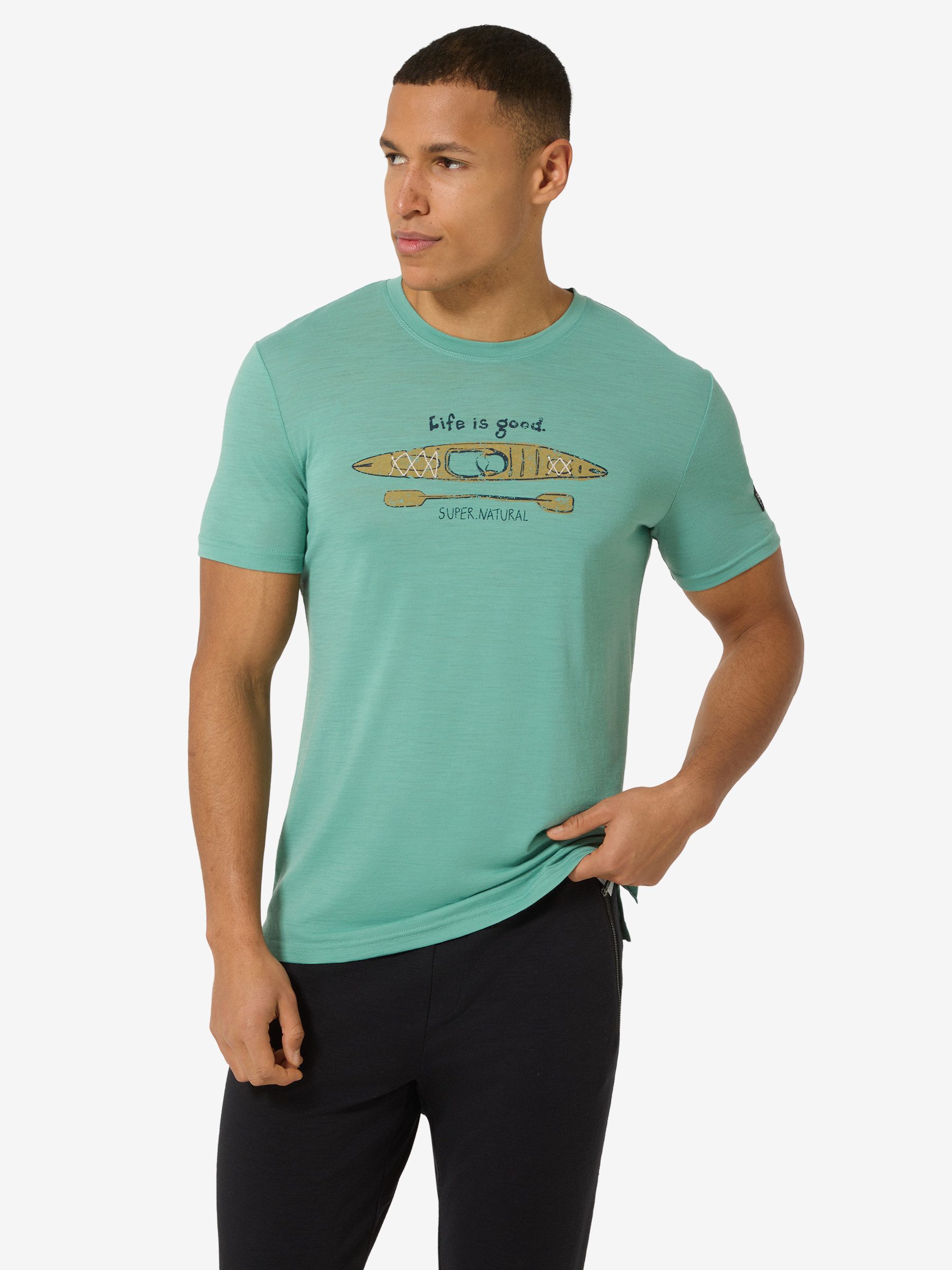 SUPER.NATURAL T-Shirt für Herren,Merino M RIVER PLEASURE TEE mit Sport-Motiv, atmungsaktiv