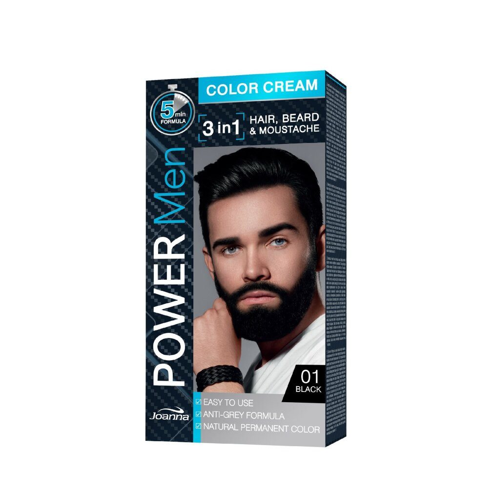 Joanna Haarpflege-Set JOANNA Power Men Color Cream 3in1 Haar Bart Schnurrbart 01 Schwarz