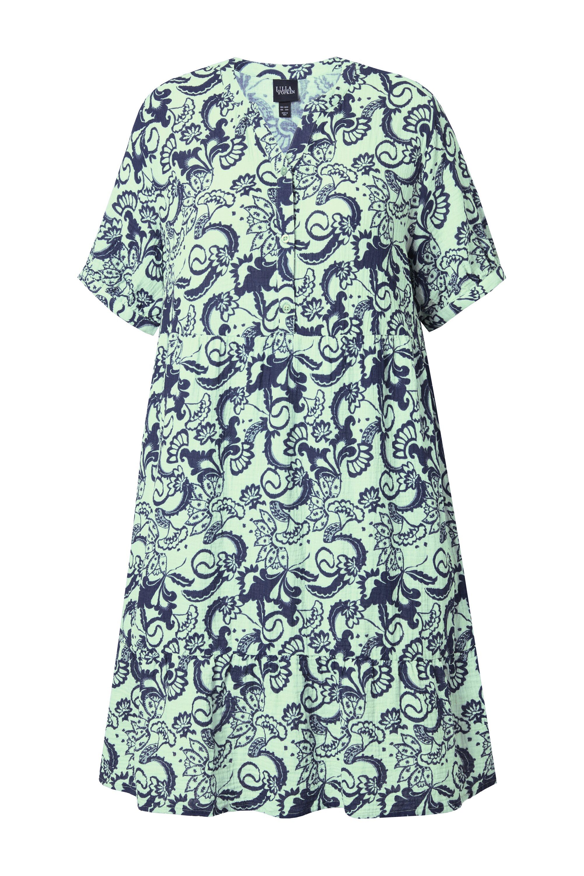 Midikleid Musselinkleid A-Linie Tunika-Ausschnitt Halbarm