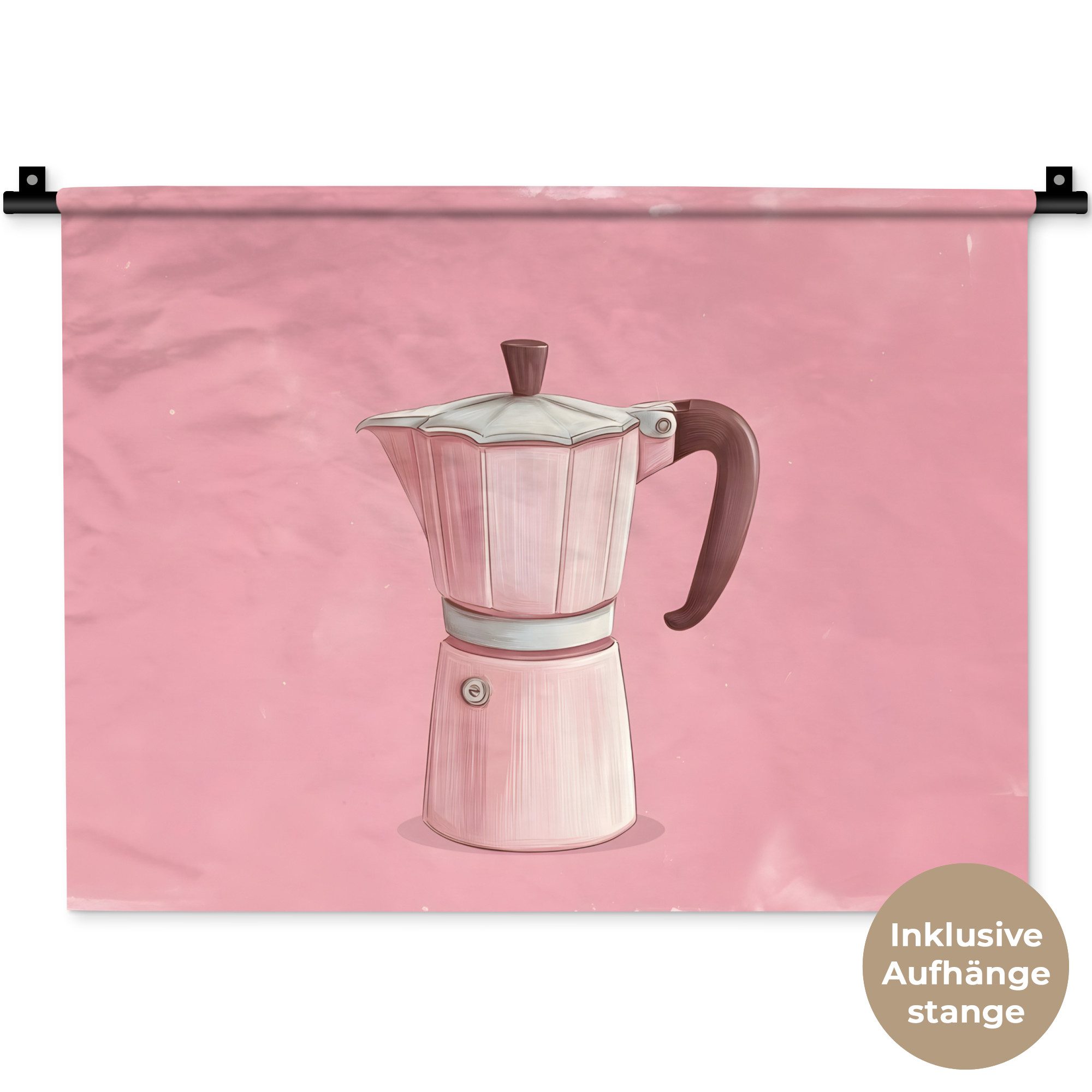 MuchoWow Wandteppich Rosa - Becher Kanne - Illustration - Kaffee, Rechteckig, Höhe: 3 mm, Wanddeko Teppich Wohnzimmer, Schlafzimmer, 60x45 cm