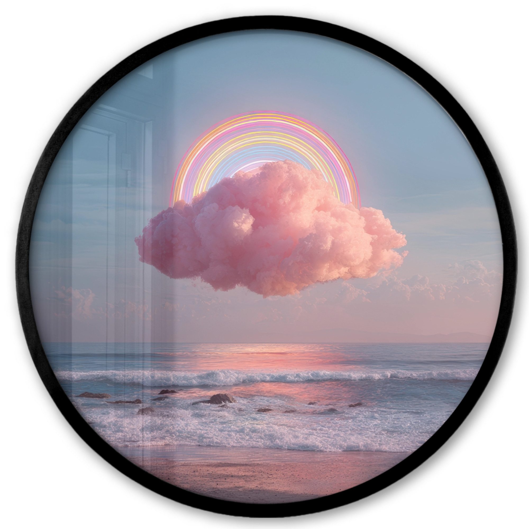MuchoWow Poster Rund - Wolke - Regenbogen - Meer, (1 St), Runde Wandbilder, Deko für Wohnzimmer und Schlafzimmer, 40x40 cm