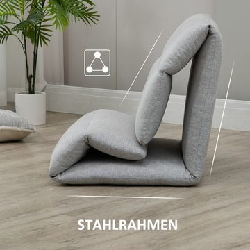 HOMCOM Sitzkissen Relaxsessel, Bodensofa Bodenstuhl mit Verstellbarer Lehne, Grau, 5 verschiedene Neigungswinkel der Rückenlehne