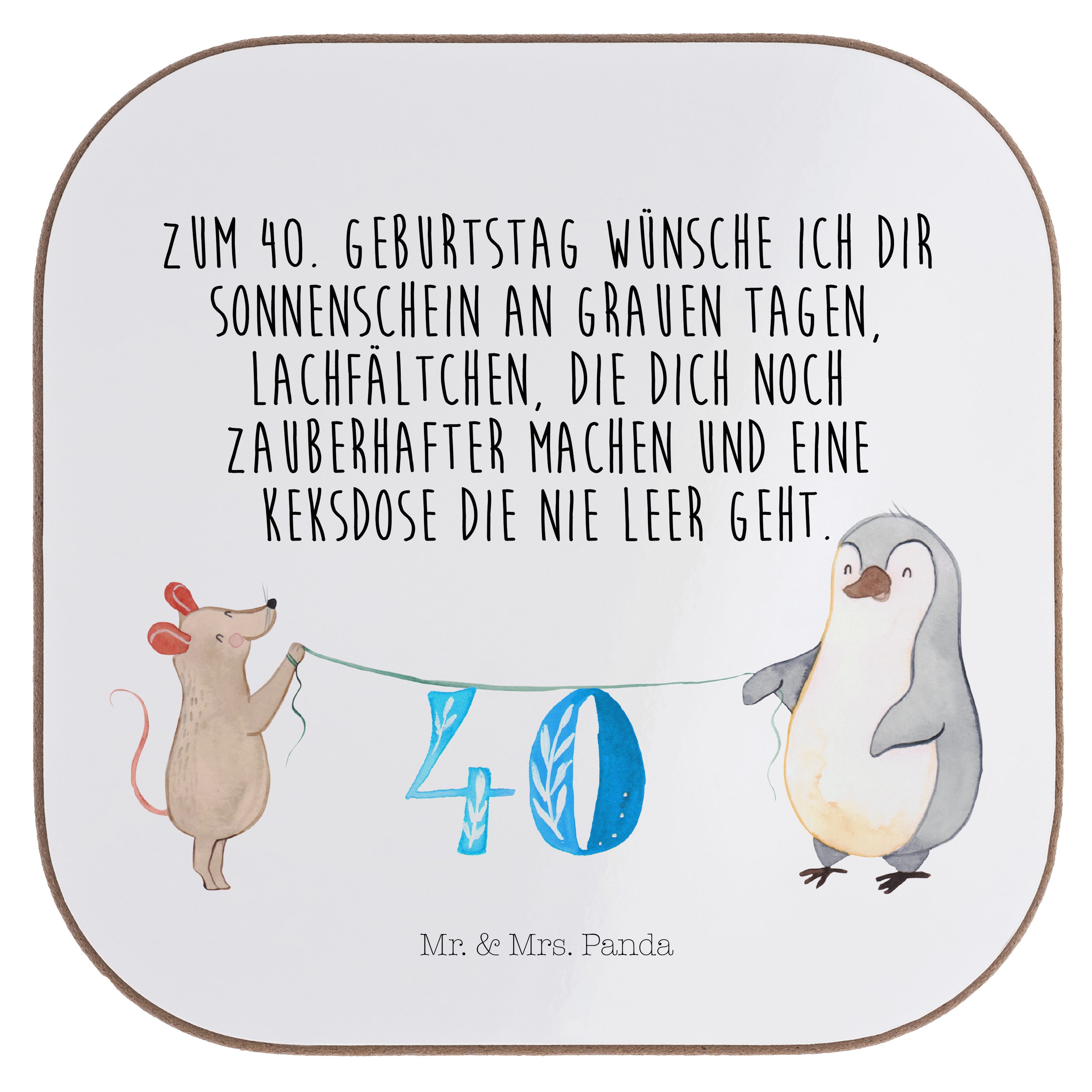Mr. & Mrs. Panda Getränkeuntersetzer 40. Geburtstag Maus Pinguin - Weiß - Geschenk, Torte, Kuchen, Party, 1-tlg.