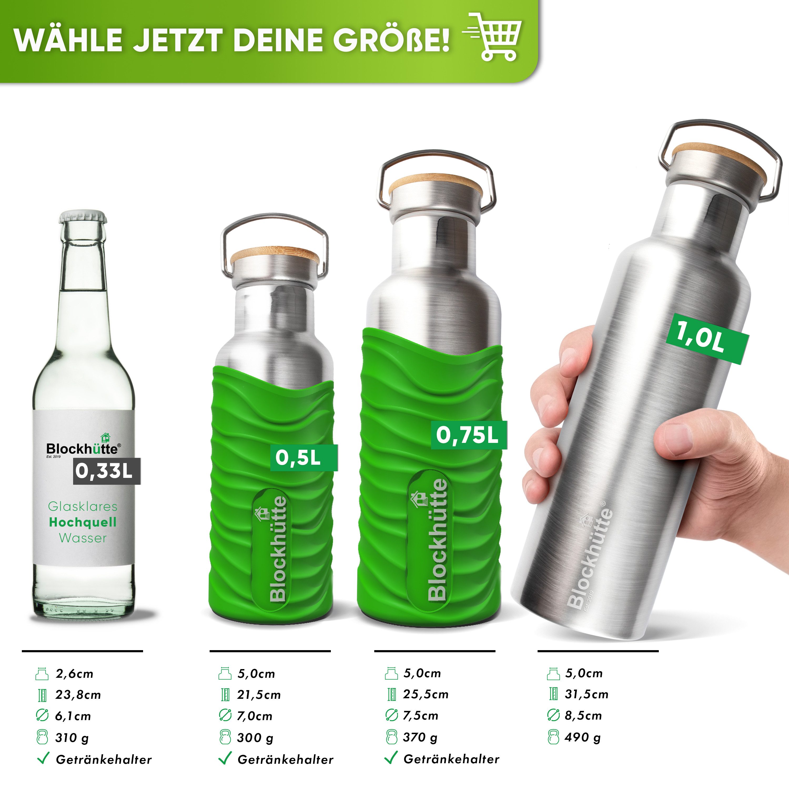 Blockhütte Isolierflasche, Spülmaschinenfest, Spülmaschinenfest, 25 Stunden kalt, BPA Frei