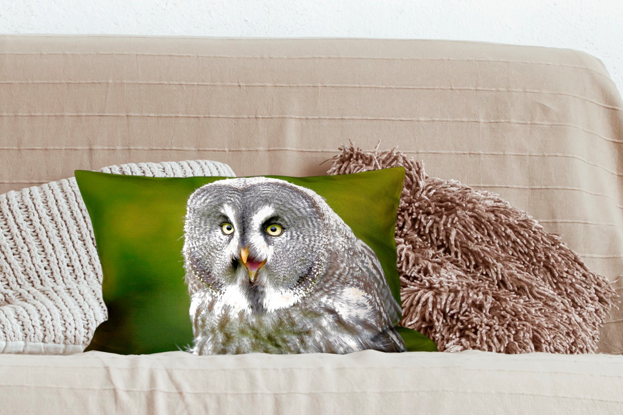 Schlafzimmer Dekokissen - MuchoWow Vogel Eule Dekoration, Füllung, Wohzimmer Zierkissen, - Dekokissen mit Grau,