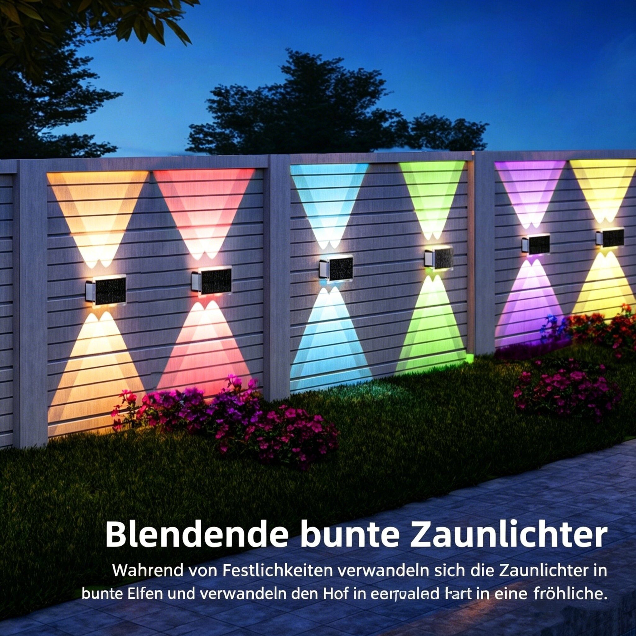 oyajia LED Außen-Wandleuchte Solar Wandleuchte Aussen 2/4 Stück, Einstellbar Solarlampen für Außen, LED fest integriert, RGB, RGB 7 Farben Solarleuchte für Zaun Wand Terrasse Garten Balkon Deko